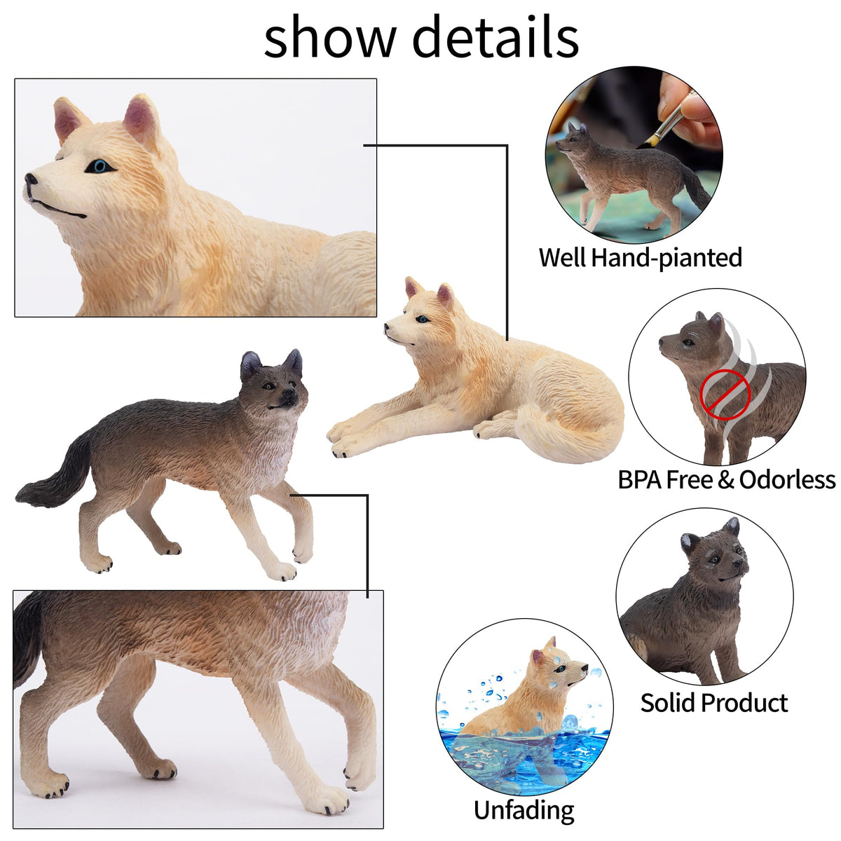 Toymany 8PCS Wolf Figures Forest Animals Toy Figurines - Realistic Jungle Zoo Animal Figurines,Educational Toy Cake Toppers Christmas Birthday Gift for Kids Boys Girls