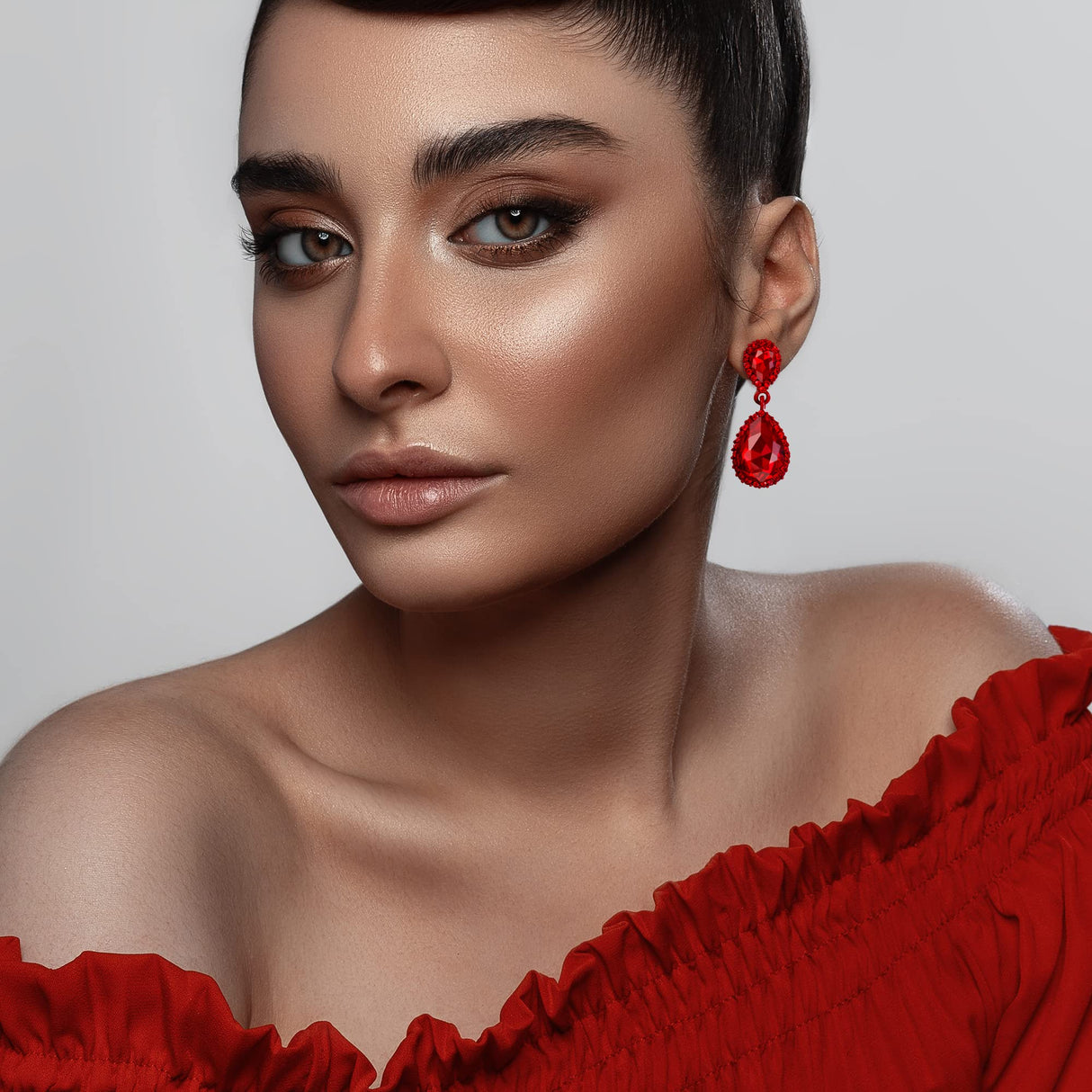 EVER FAITH Women's Austrian Crystal Wedding Party Prom Dangle Earrings Red