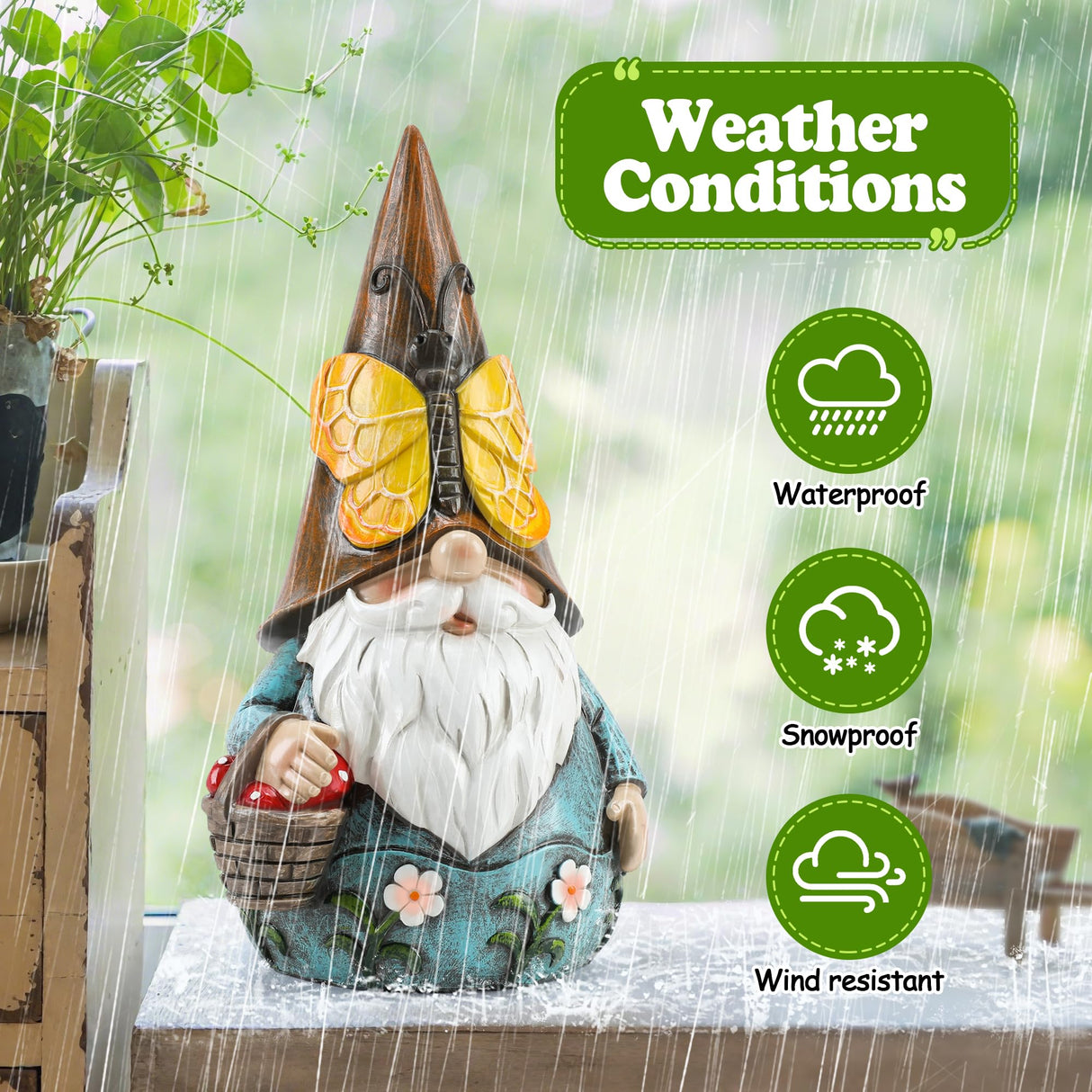 Wiresusan Outdoor Garden Gnome Statue, Butterfly Gnomes Decor Spring Butterfly Figurine, 7.3" Garden Gnomes Sculptures & Statues Outside Yard Lawn Patio Home Decoration, Nomes Gift
