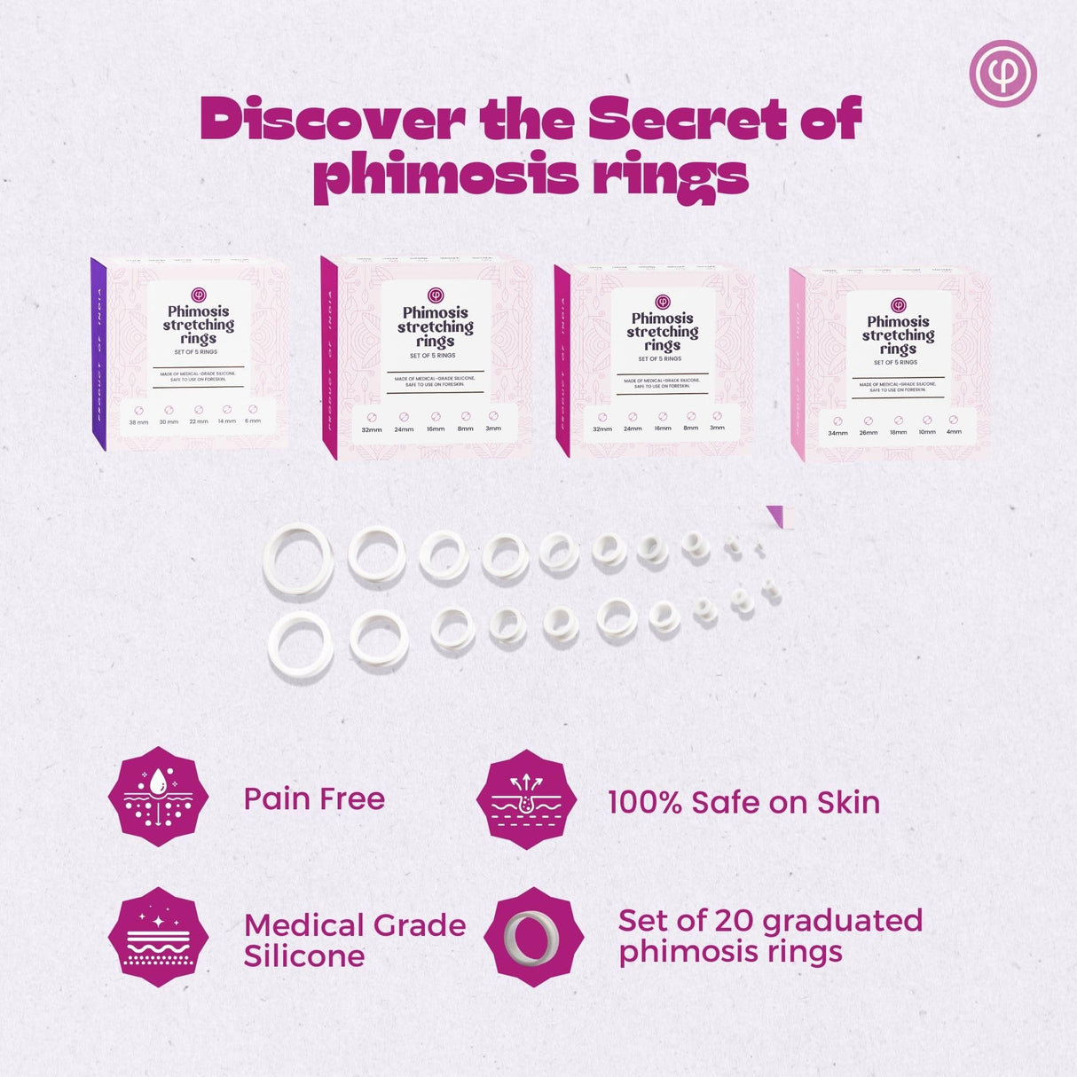 Vajraang Phimosis Stretching Rings Kit, Ring Removal Tool And User Manual | Includes 20 Graduated Rings | Fast Results | No-Side-Effects (With Phimosis Oil & Cream)