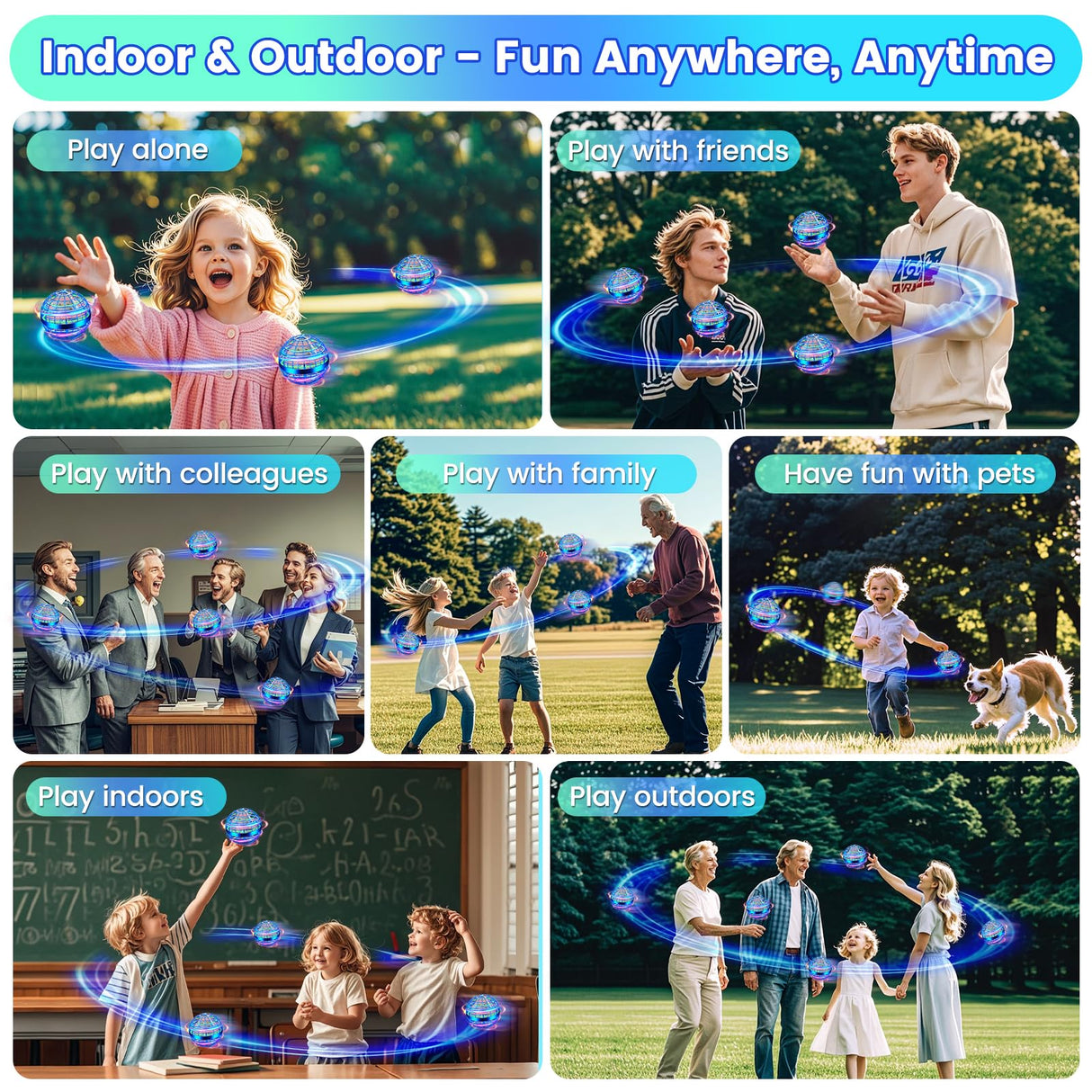 NWLAEWR Flying Orb Ball Toy, Parachute Hand Controlled Hover Ball with LED Lights, 360° Rotating Boomerang Globe, Cool Mini Drone for Kids, Ideal Birthday&Christmas Gift for Boys and Girls-Bright Blue