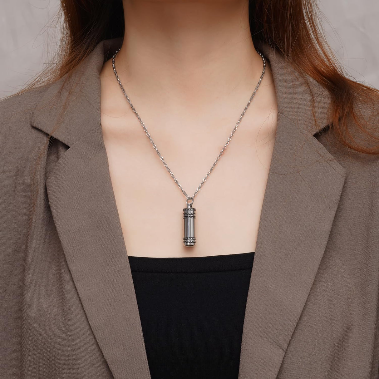 UrnAurn 2 Pieces Small Cylinder Cremation Urn Necklace for Ashes Stainless Steel Memorial Ash Pendant Keepsake Jewelry