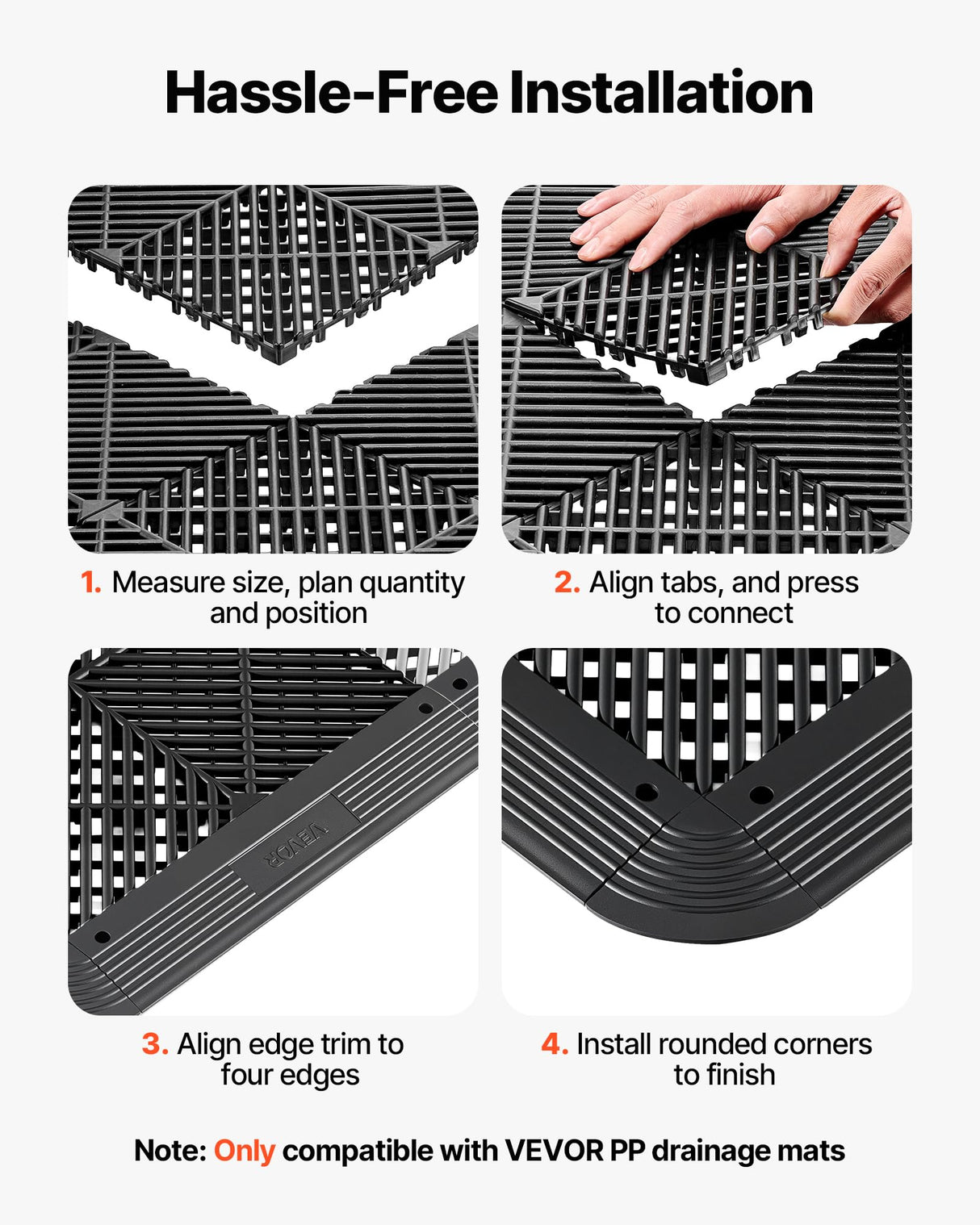 VEVOR Transition Edge Kit, 11-Piece, Durable PP Interlocking Modular Garage Floor Edging, Easy Installation, Only Compatible with VEVOR Drainage Mats, Black,Female