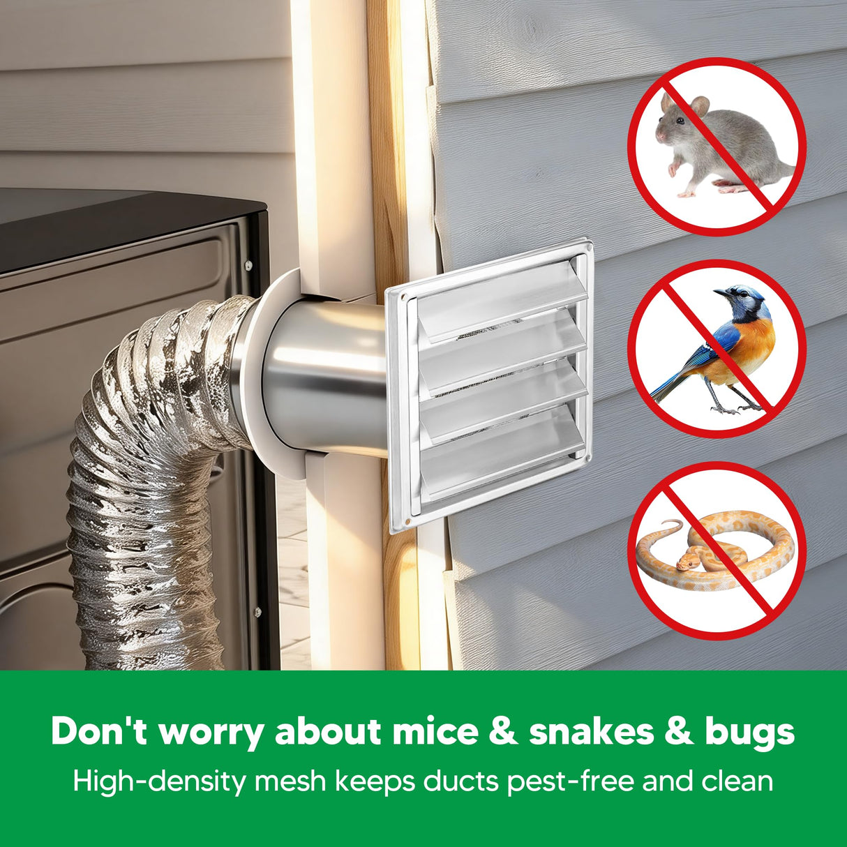 Funmit 6'' Metal Dryer Vent Cover, 7"x7" Outside Dimensions with Metal Mesh Screen, Outdoor Stainless Steel Louvered Vent Cover Includes 4 Screw for Easy Installation