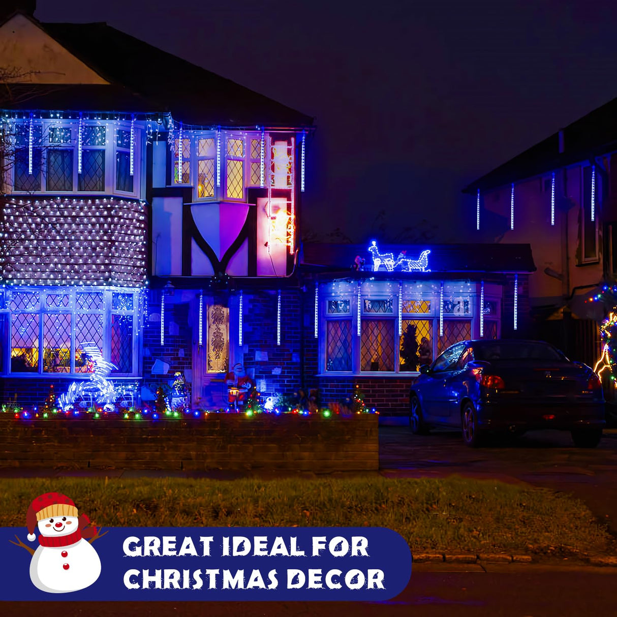 JMEXSUSS 2 Pack Solar Meteor Shower Lights, Blue Meteor Cascading Rain Lights, Waterproof for Tree/Garden Party Christmas Decor - 16 Tubes, 288 LED