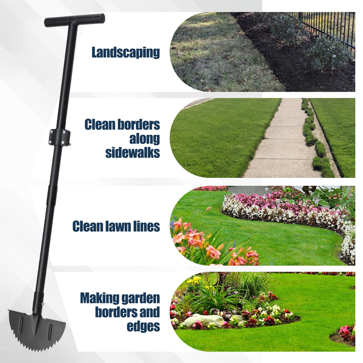 EUIJOIP Heavy Duty Edger Lawn Tool, 34-49 in Adjustable Carbon Steel Weed Cutter with Comfort-Grip Rubber Handle – Ideal for Lawn Edging, Yard Maintenance, and Garden Landscaping, Black