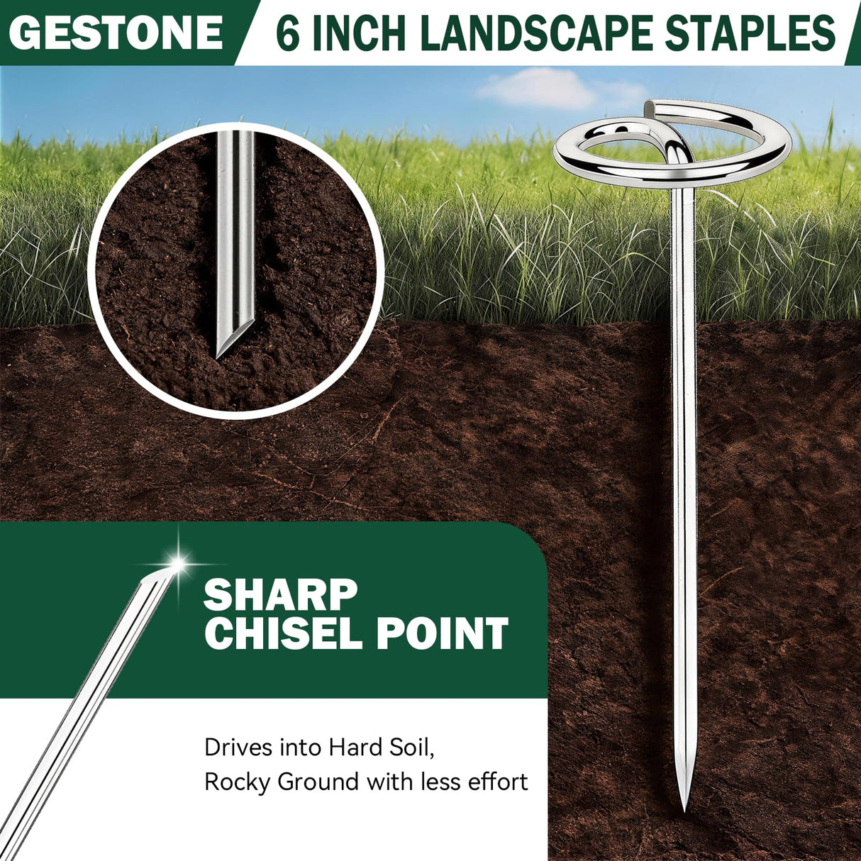 Landscape Staples Pins 120 Pack, 8 Gauge 6 Inch Heavy Duty Galvanized Weed Barrier Pins, Circle Top Garden Stakes with Removal Tool, Landscape Fabric Stakes for Weed Barrier Fabri