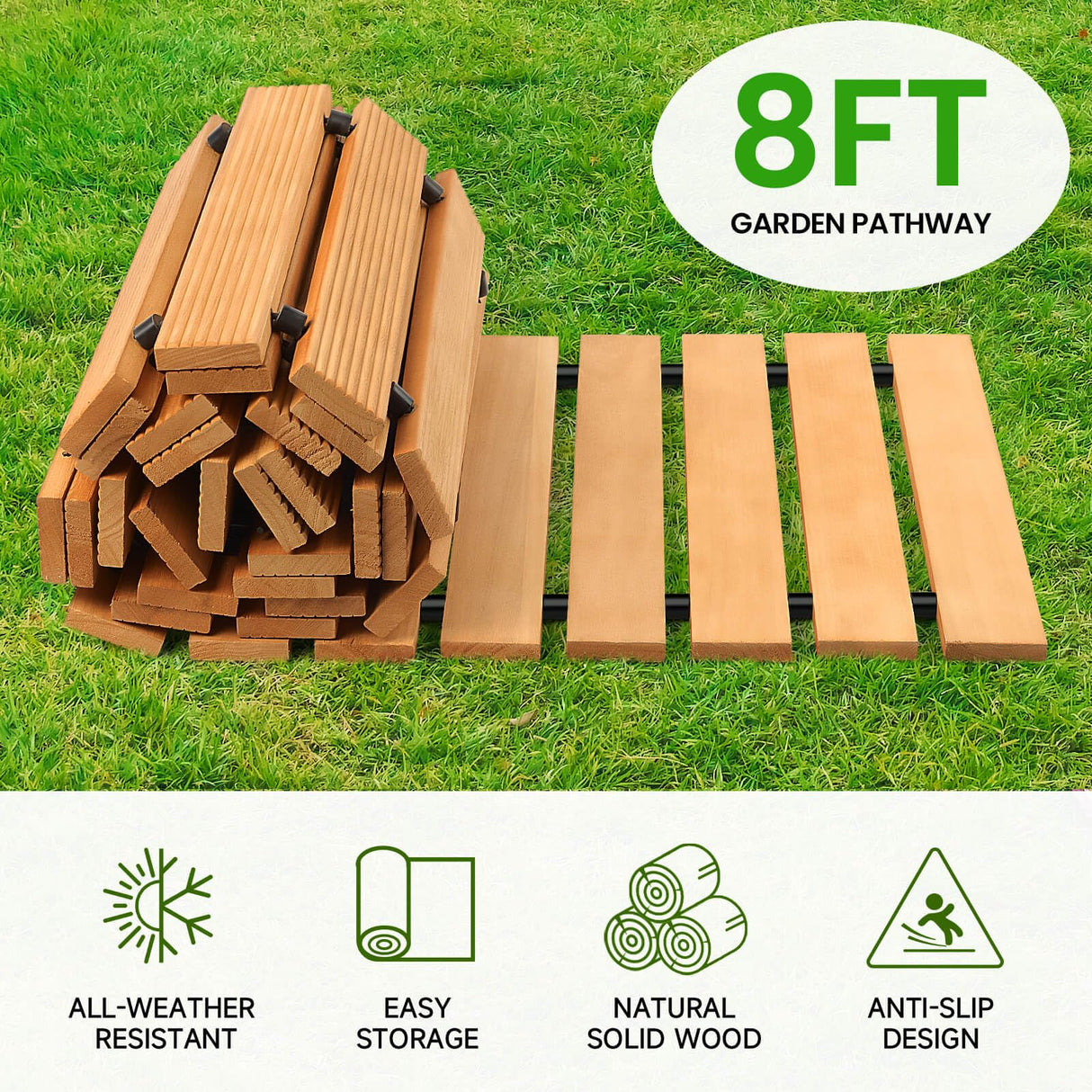 Wooden Garden Pathway Outdoor Walkway - 8 FT Roll Out Walkway