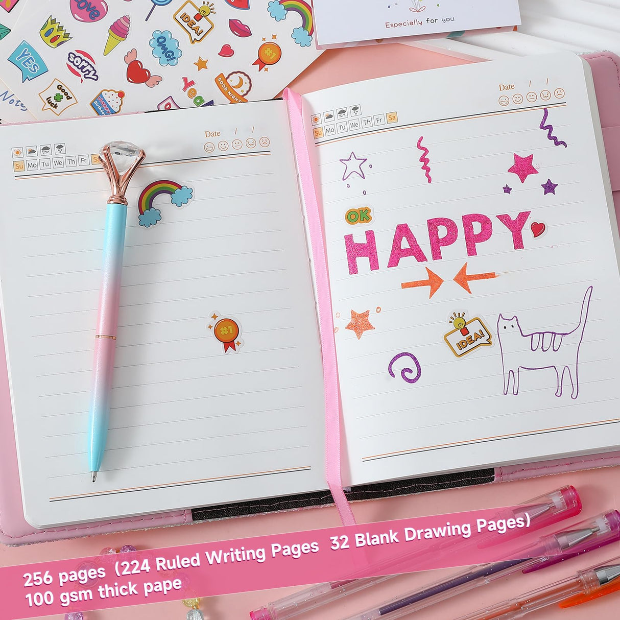 JIALILI Diary with Lock for Girls, Password Locked Journals for Teen Girls, Secret Diary Gifts for 9 10 11 12 Year Old Girls, Kids Journals Set for Ages 8-12 Teenage