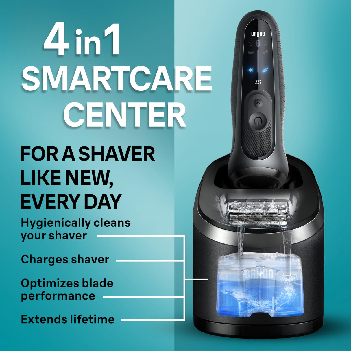 Braun Electric Shaver for Men, Series 7 7185cc, Waterproof, Wet & Dry Shave, Shaving Kit with SmartCare Center and Beard Trimmer, 3 Shave Modes, 60 Minute Battery Runtime, 10 Piece Set