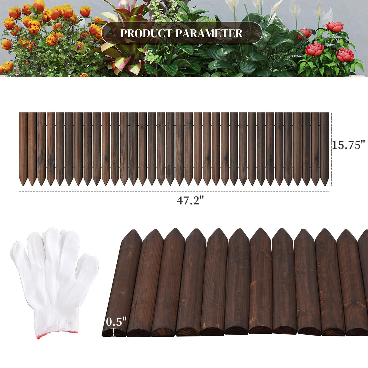 Garden Border Edging Wood Fence Landscape Edging Border Wooden Landscape Edging Decorative Garden Edging Lawn Edging Fence Flexible Garden Edging-15.7" H x 47.2" L (2PACK, 8Ft Total Length)