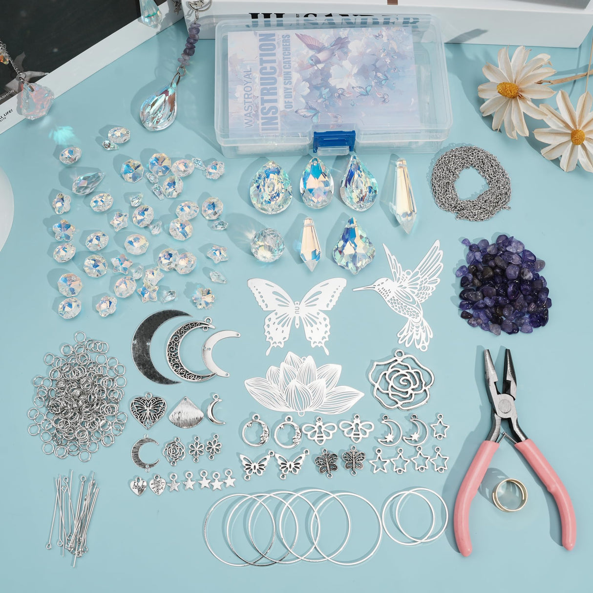 WASTROYAL 10 Sets DIY Suncatchers 420pcs Sun Catchers Making Supplies Kit Crafts for Adults Hanging Prism Sun Catcher with Crystals for Indoor Window Home Wedding Garden Spring Decor (Hummingbird)