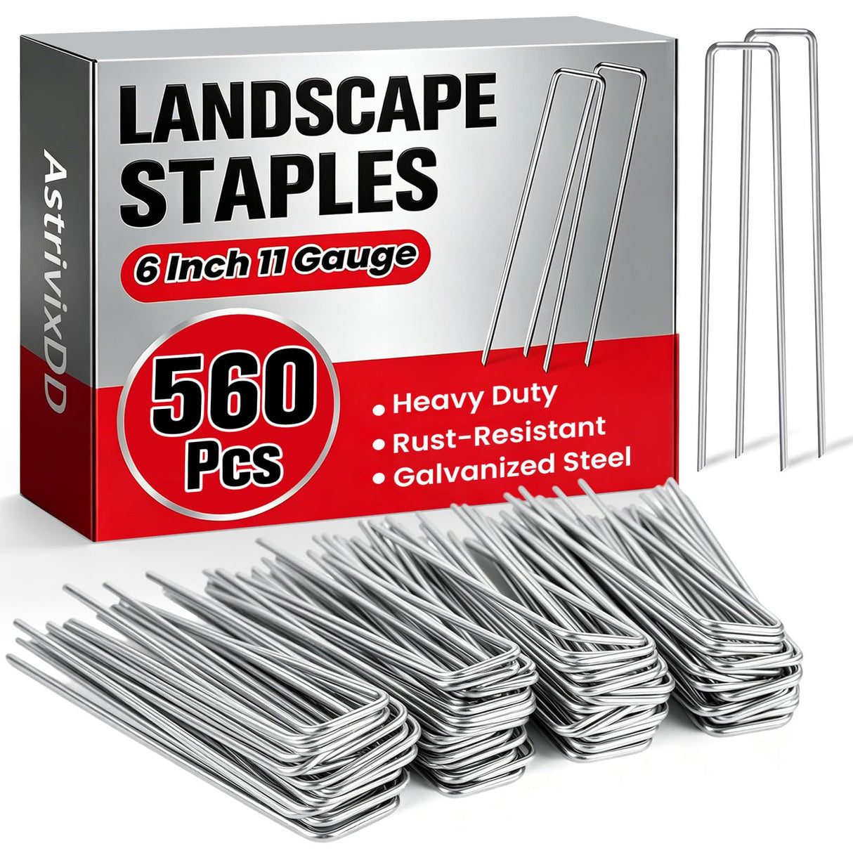 300 Pack 6 Inch Landscape Staples, Heavy Duty Anti-Rust Garden Stakes, 11 Gauge Galvanized SOD Landscaping Fabric Pins Garden Staples for Weed Barrier Fabric, Irrigation Tubing, Lawn and Fence