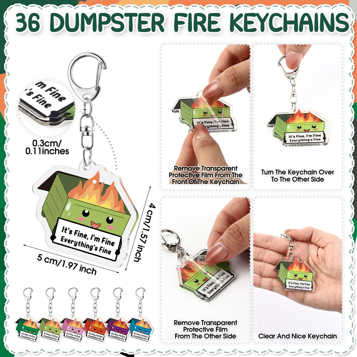 Sayglossy 36 Sets Dumpster Fire Gifts Christmas Funny Ballpoint Pens Acrylic Keychains and Bookmarks Employee Emotional Support Appreciation Gifts Bulk for Office Coworkers Staff Team