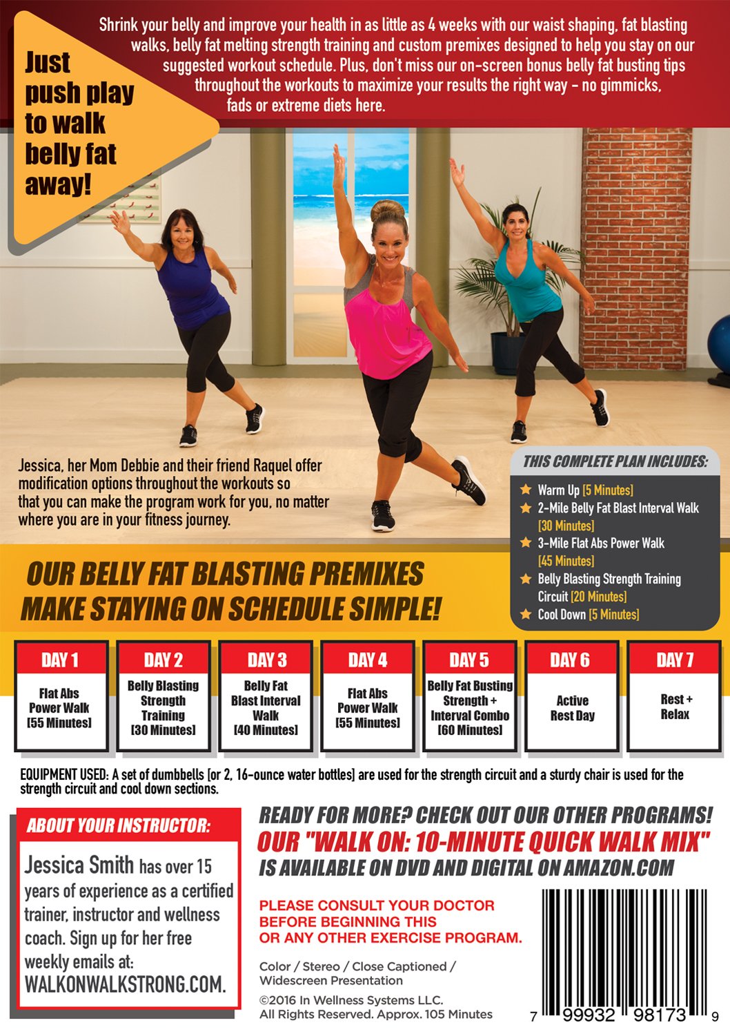 Walk On: Walk Off Belly Fat 5 Days a Week with Jessica Smith, Walking at Home, Interval Low Impact Cardio and Strength Training for Women, Beginner, Intermediate Level