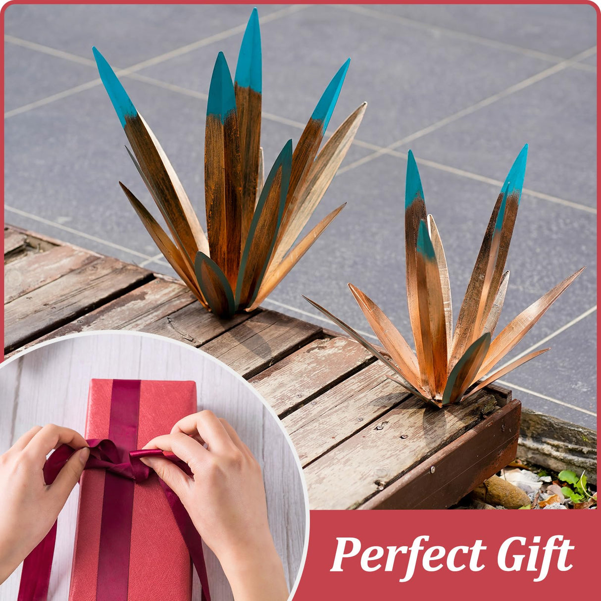 Tequila Rustic Sculpture, 2Pack DIY Rustic Hand Painted Metal Agave, Metal Agave Plant Home Decor, Garden Yard Sculpture Lawn Home Art Decoration Statue, Garden Ornaments Outdoor Decor (Small)