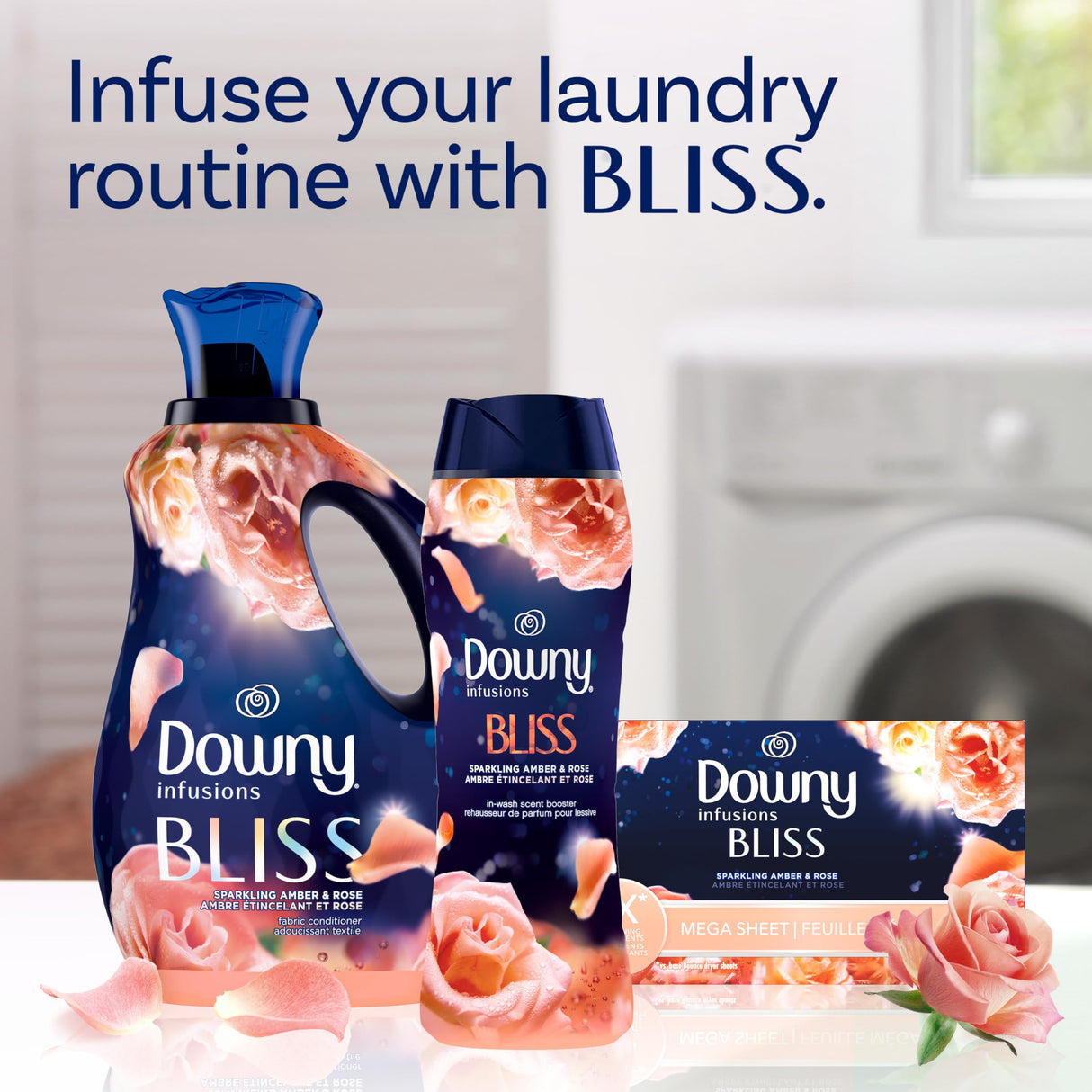 Downy Infusions In-Wash Laundry Scent Booster Beads, BLISS, Sparkling Amber and Rose, 24 oz