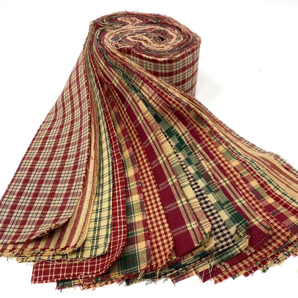 Vintage Christmas Homespun Cotton Red Green Fabric 22 pc 2.5" X 44" Precut Roll (Jelly Roll) by JCS