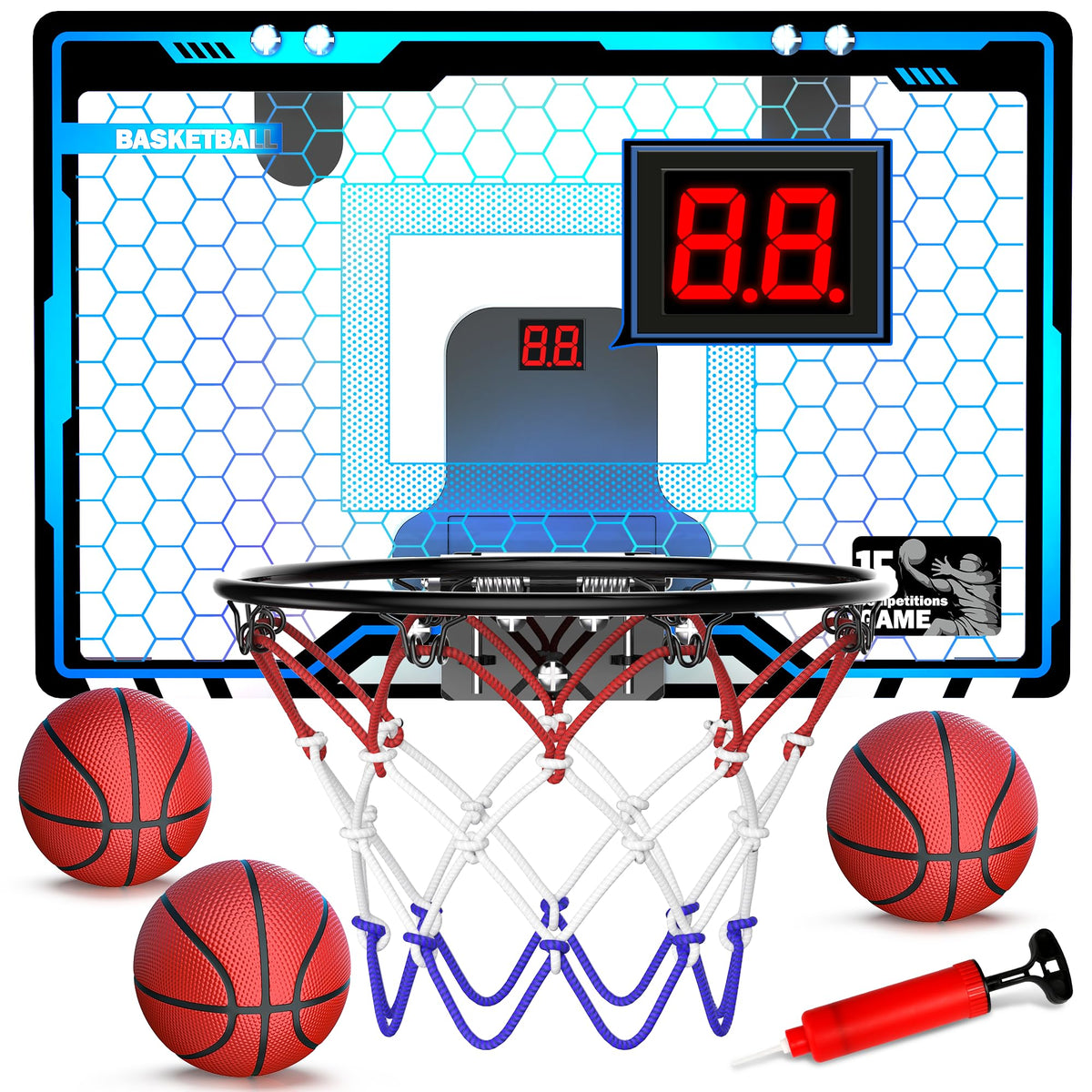 Indoor Basketball Hoop with Auto Scoring, Lights & Balls for Kids Ages 5-12