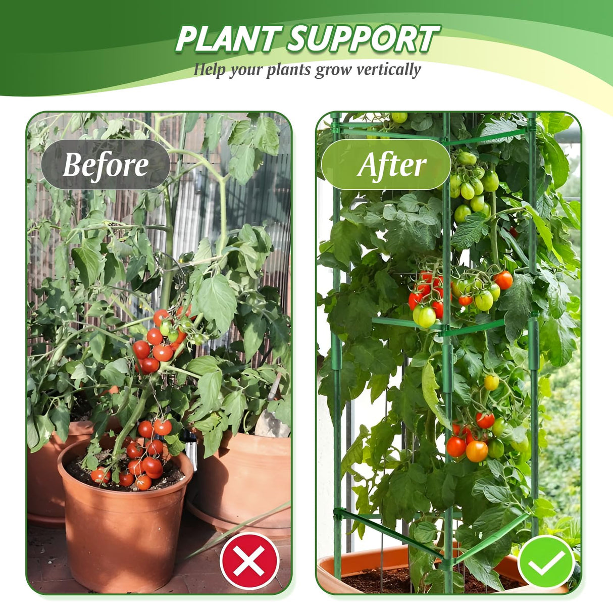 6 Pack Tomato Cage for Garden & Pots, Rust-Resistant Metal Plant Support