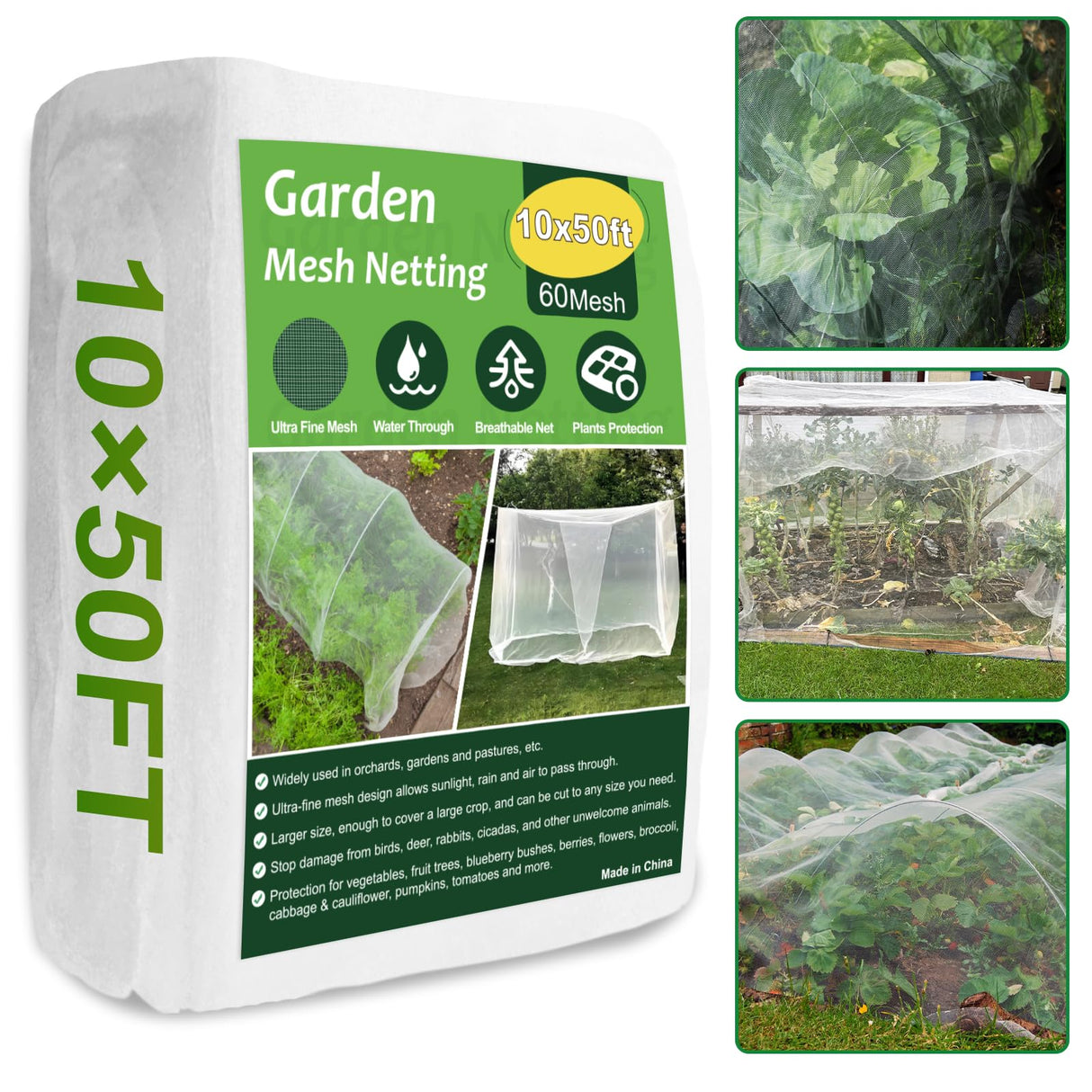 NONMON Garden Netting 10 x 50FT Ultra Fine Mesh Netting Insect Netting