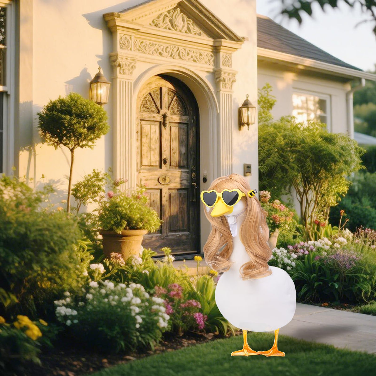 MuMyer 4 Pcs Porch Goose Wigs, Funny Lawn Porch Goose Statue Braid Wig with Hair Clips and Sunglasses for Outdoor Garden Patio Yard Goosey Decoration