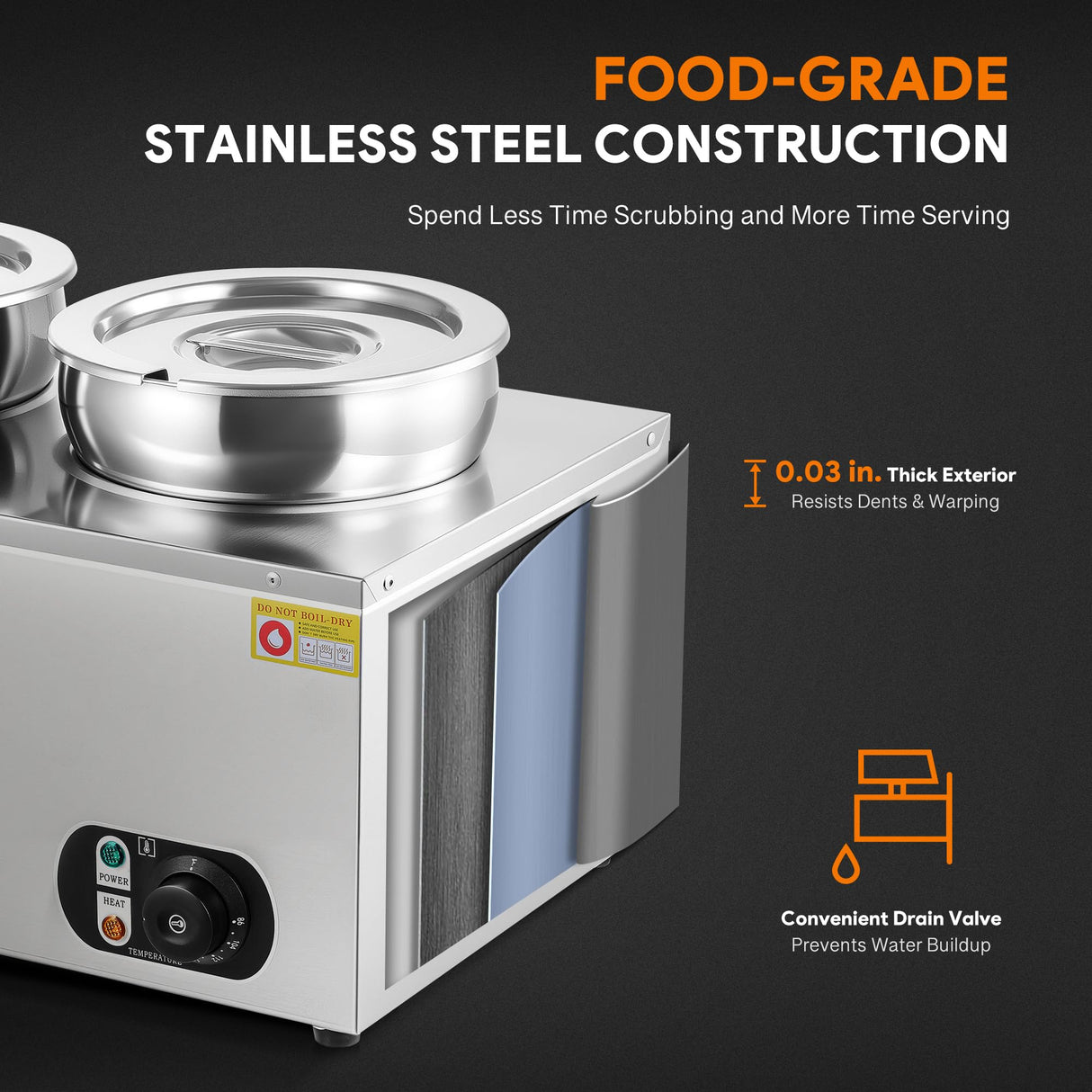 WILPREP Commercial Food Warmer with Two 7.4 QT Inserts, 1500W Countertop Electric Steam Table, 86-185°F Adjustable Temp Control & Over-Temp Protection, Stainless Steel