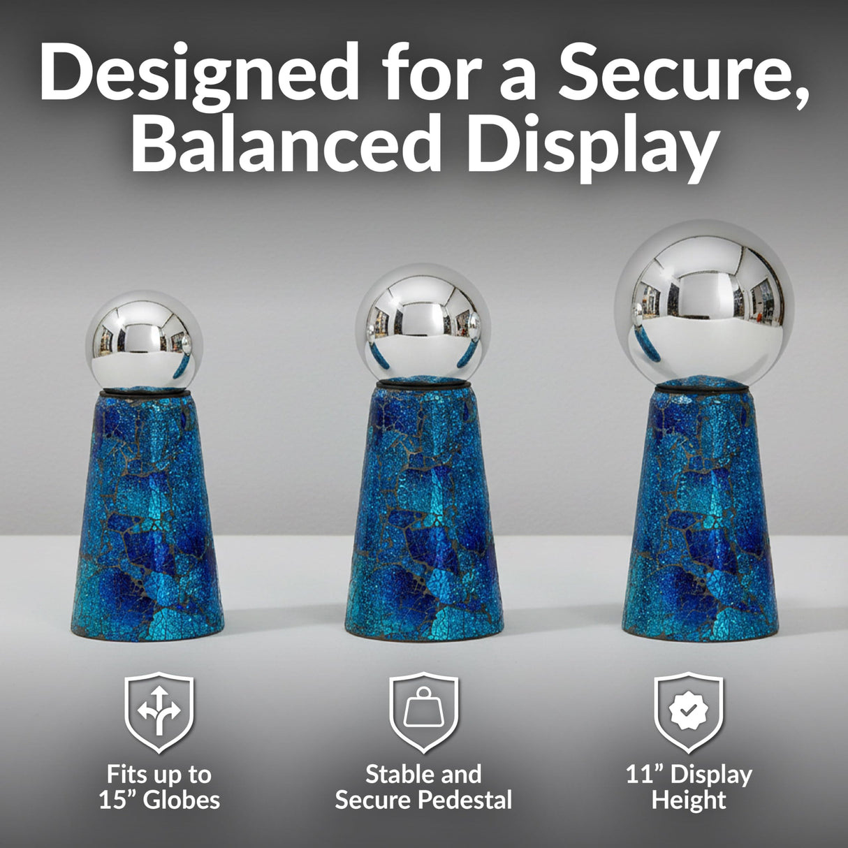 Sunnydaze Glass Gazing Ball Stand for Gazing Globes - Outdoor Mosaic Sphere Holder & Pedestal for Backyard or Patio Decoration - Deep Ocean Swirl