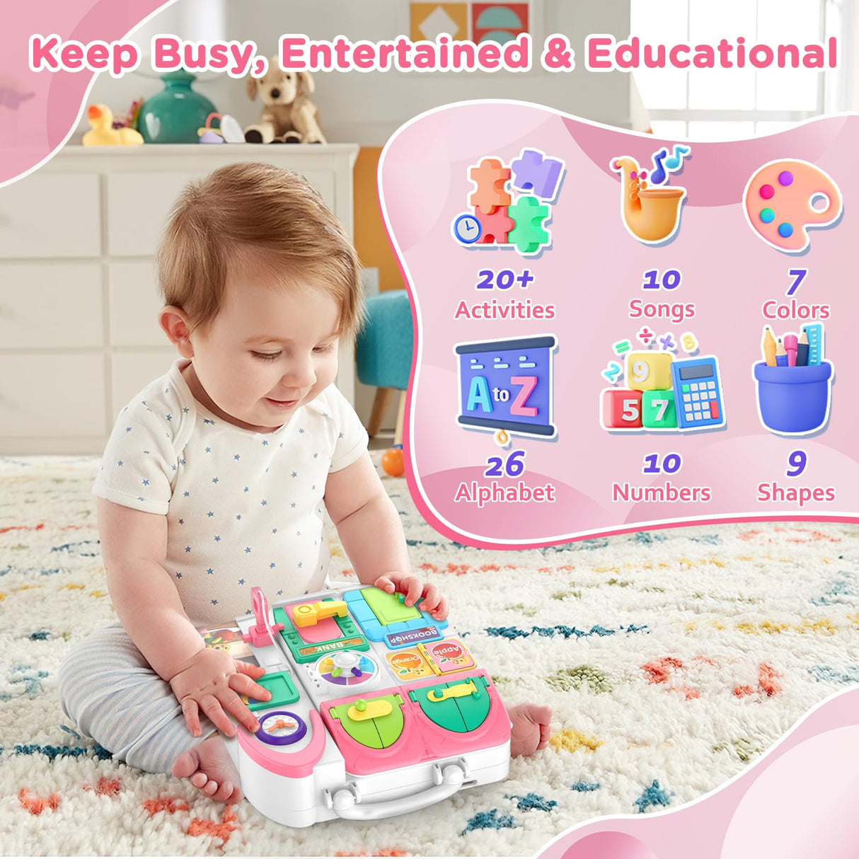 Montessori Toys for 1+ Year Old Girl Gifts, Busy Board Educational Toddler Toy Age 1-2, First Christmas 1st Birthday Gifts for 1+ Year Old Girl Boy