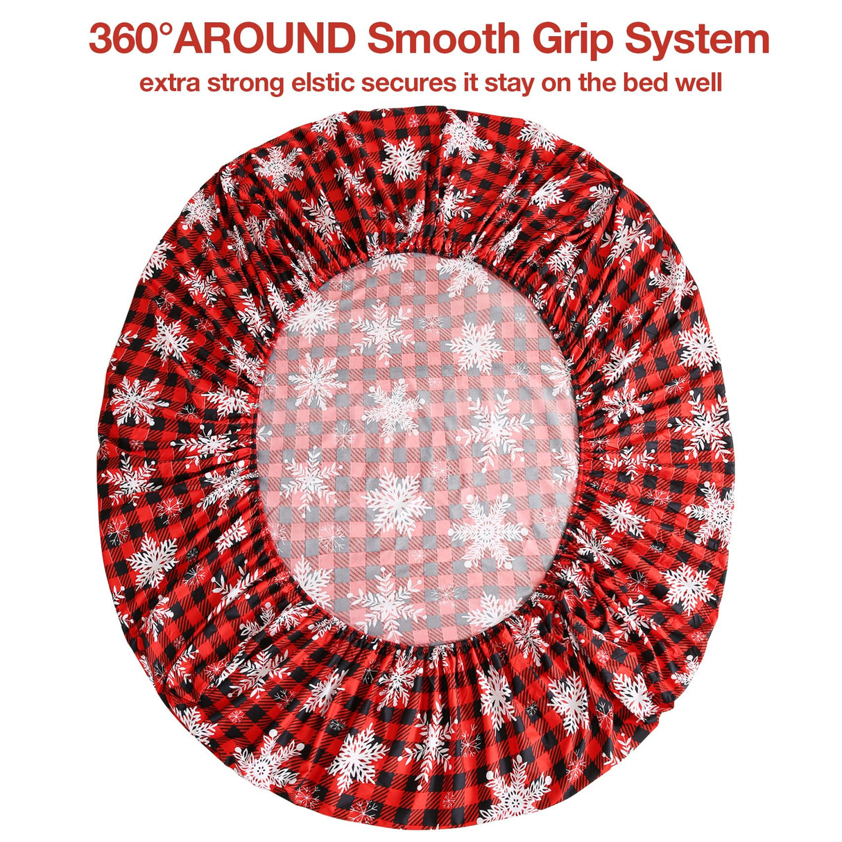 JSD Red Buffalo Plaid Snowflakes Sheet Set Queen Size, 4 Piece Christmas Winter Microfiber Bedding Sheets Extra Deep Pocket