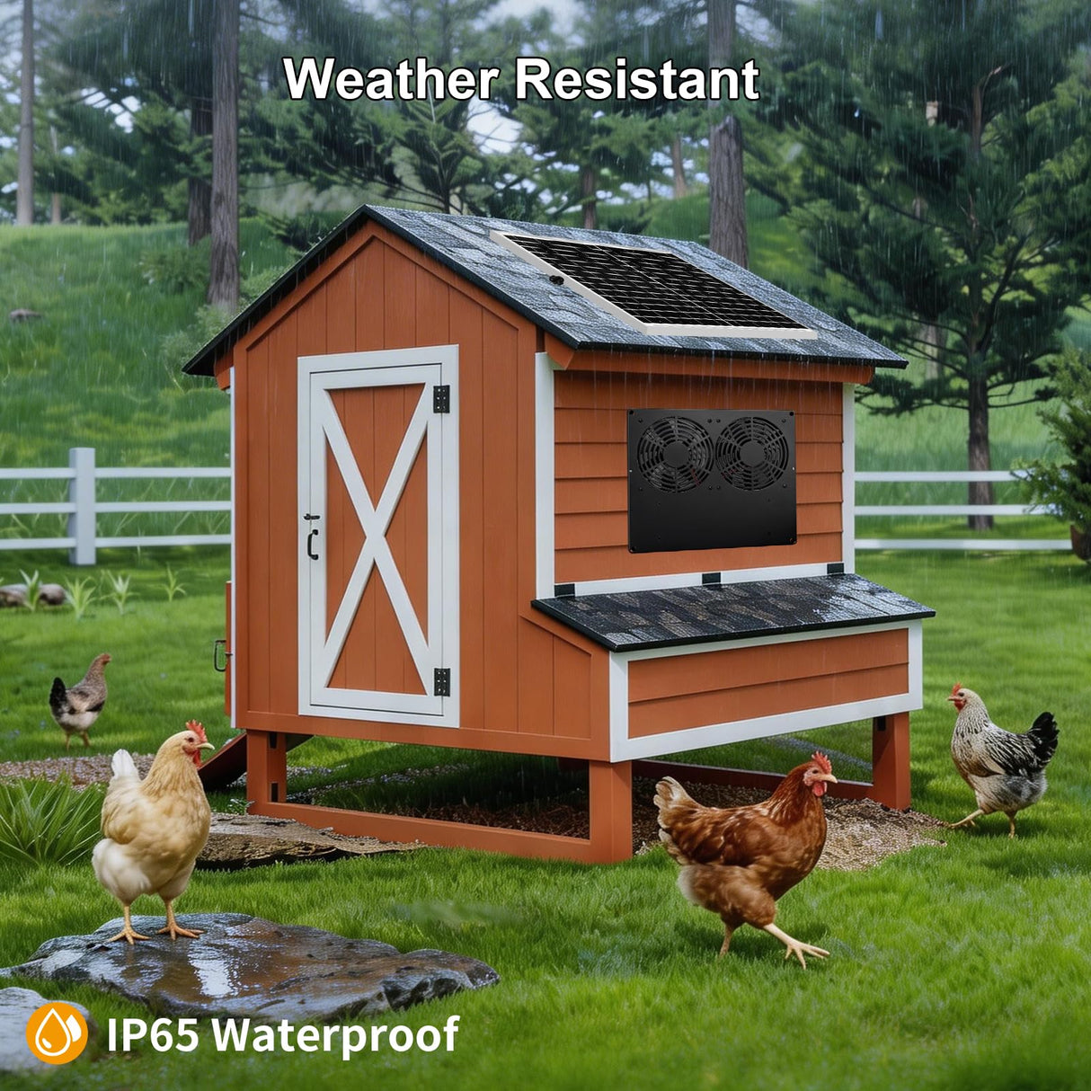 ladate 25W Metal Frame Solar Powered Fan with Battery, IP65 Waterproof Solar Exhaust/Intake Fan for Chicken Coop, Greenhouse, Dog House and Shed, Low Noise