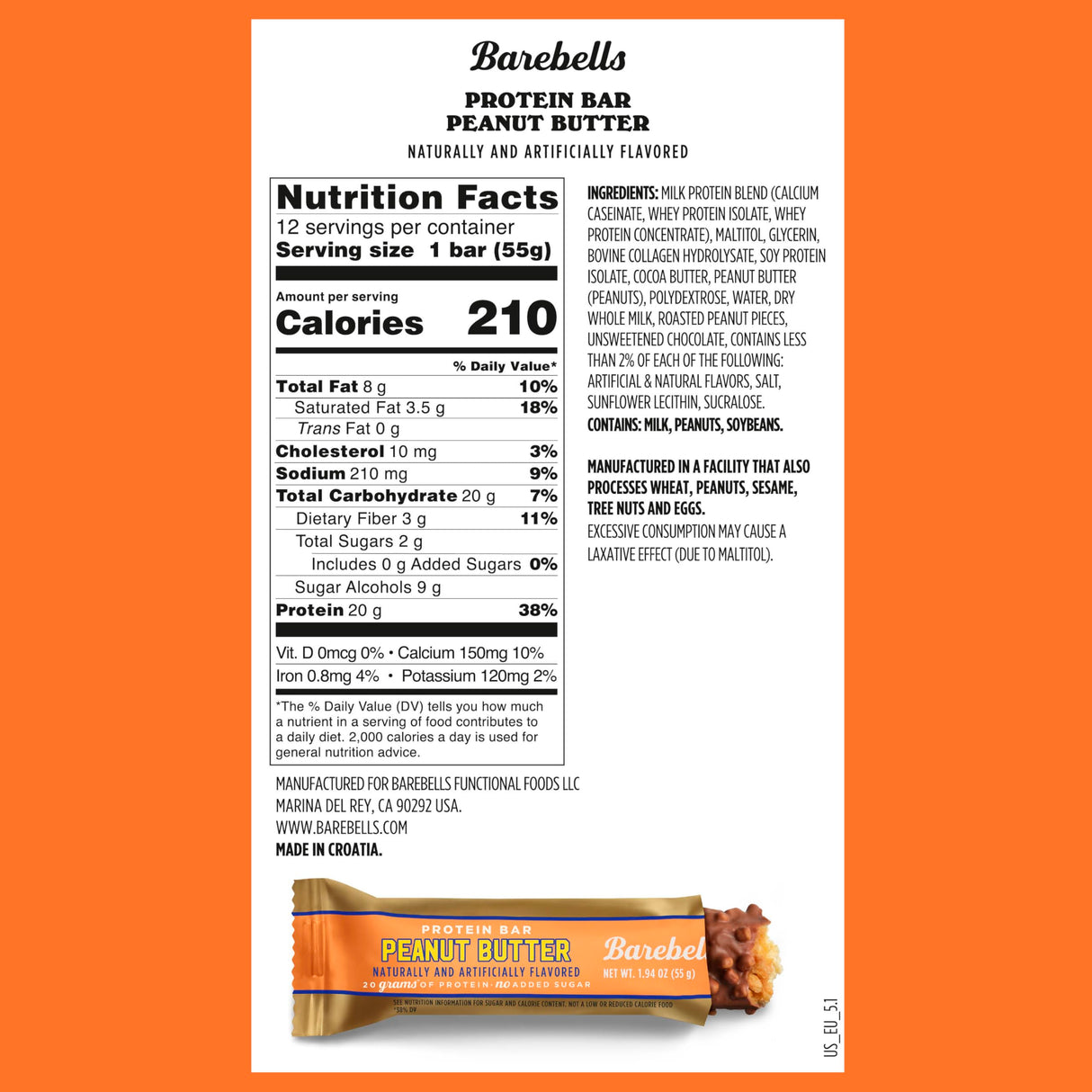 Barebells Protein Bars Peanut Butter - 24 Bars (2 Packs of 12), 20g High Protein Treats - Chocolate Peanut Butter Nutrition Bar with 1g Total Sugars - On-The-Go Breakfast or Post-Workout Snack
