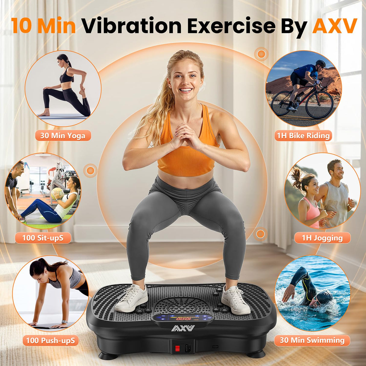 AXV Vibration Plate Fitness Platform Exercise Machine Vibrating Lymphatic Drainage Shaking Full Body Shaker Workout Vibrate Stand Shake Board Sport Gym for Weight Loss Fat Burner for Women Men