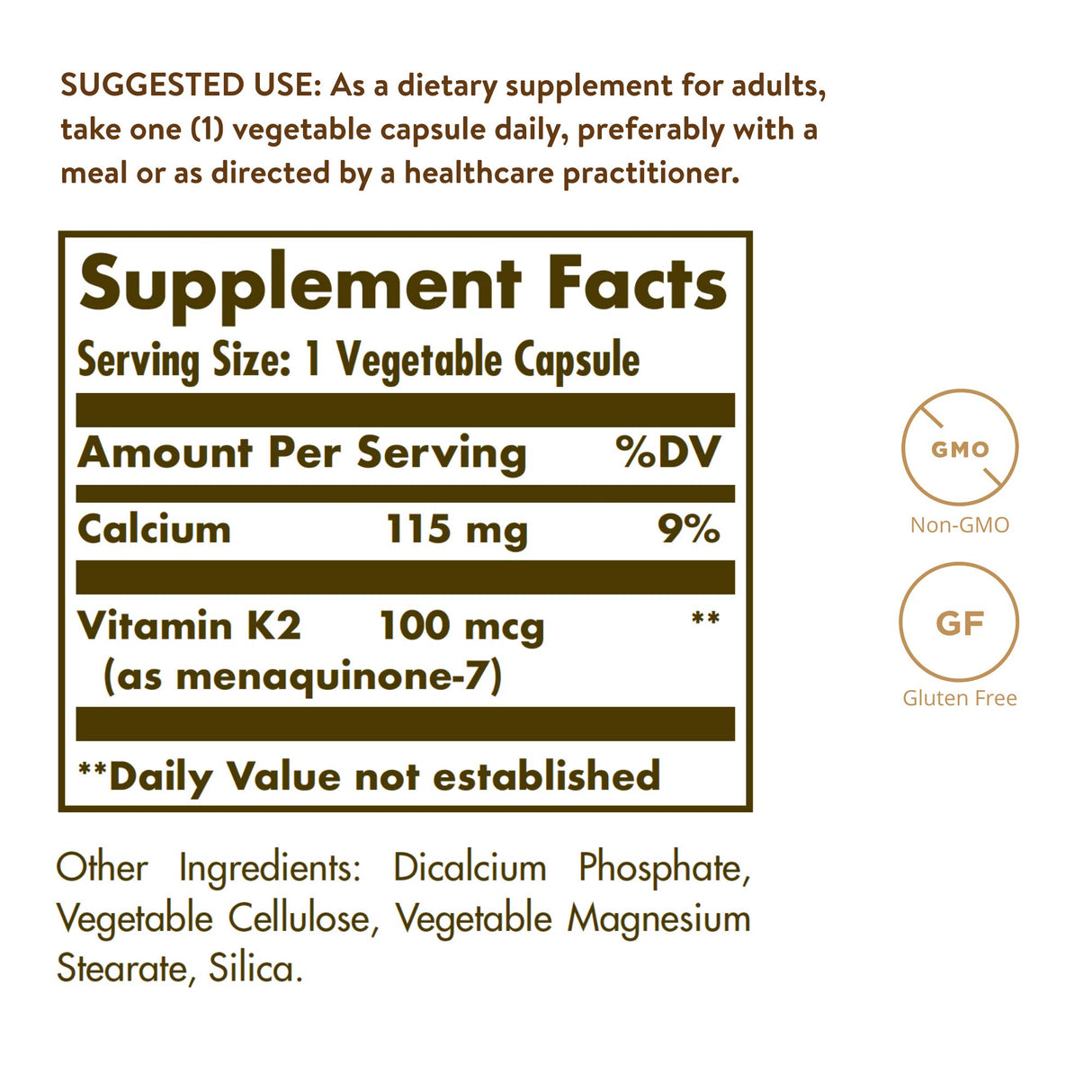 Solgar Naturally Sourced Vitamin K2 (MK-7) 100 mcg - 50 Vegetable Capsules - Supports Bone Health - Whole Food Source from Natto Extract - Non-GMO, Gluten Free - 50 Total Servings