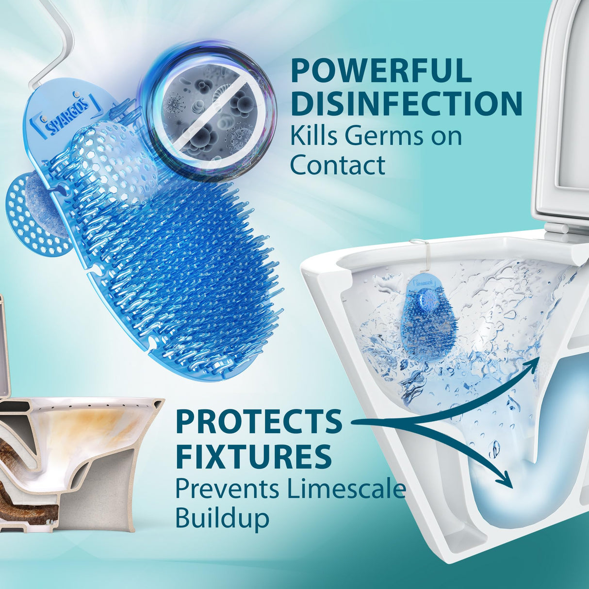 Spargos 12-Pack Rim Hanger Toilet Bowl Cleaner & Urinal Screen All-in-One | Ocean Breeze Splash Guard | Each Lasts 14 Days (5-Month Supply) | Commercial & Home Deodorizer | Gloves Included