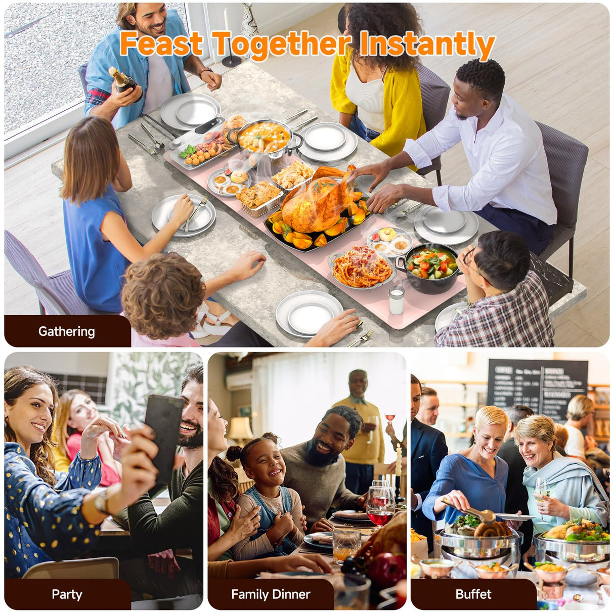 FEPPO Food Warmers for Parties Buffet, Upgrade Size 42"x12", Fast Full-Surface Heating Warming Mat for Food with 6-Hour Timer and 19-Level Customizable Temperature, Roll Up Electric Warming Tray
