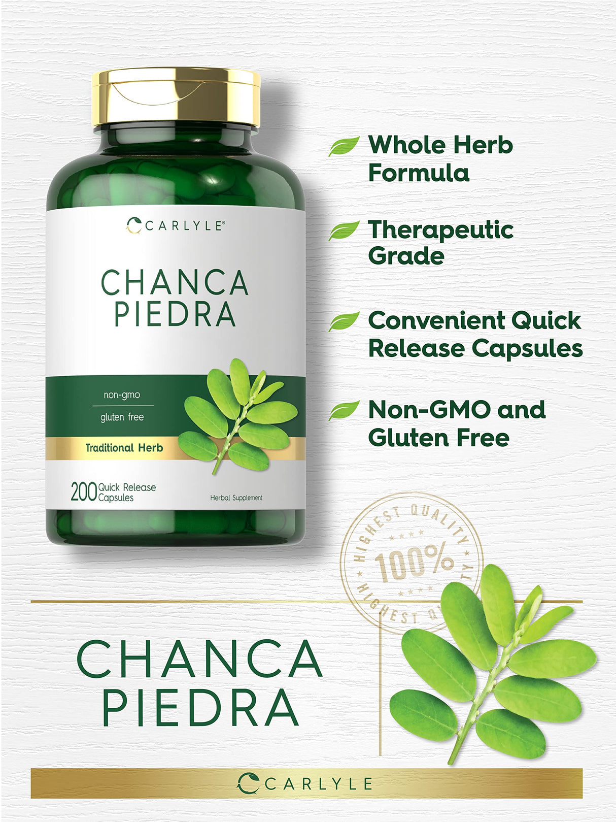 Carlyle Chanca Piedra | 200 Capsules | Non-GMO and Gluten Free Traditional Herb Formula