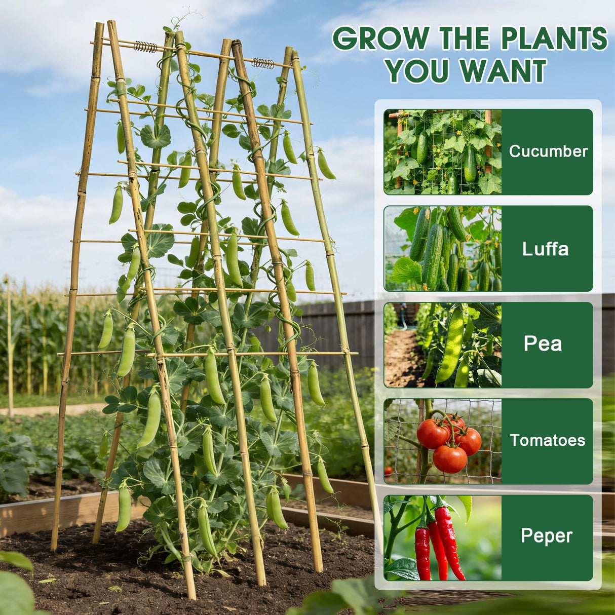 2 Pack 47''x18'' Bamboo Trellis for Climbing Plants Outdoor, Oltara A-Frame Foldable Garden Trellis for Cucumbers, Raised Beds, Tomatoes, Beans, Vegetables & Flowers Support