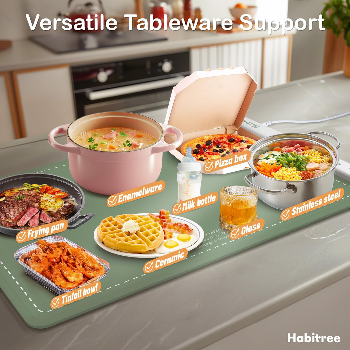 3-Pack Silicone Food Warming Mat & Food Warmers for Parties Buffet - Rapid Heating 6-Level Temp Control, Rollable Portable Easy Clean - Value Set for Gatherings & Home Daily UseοΌGreenοΌ