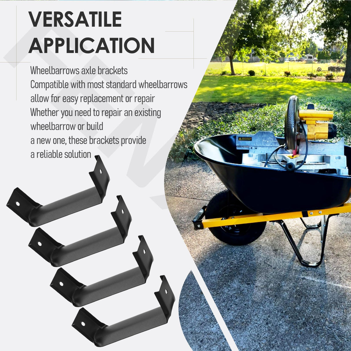 FENXDN 4 Pcs Black Steel Wheelbarrow Heavy Duty Axle Bracket