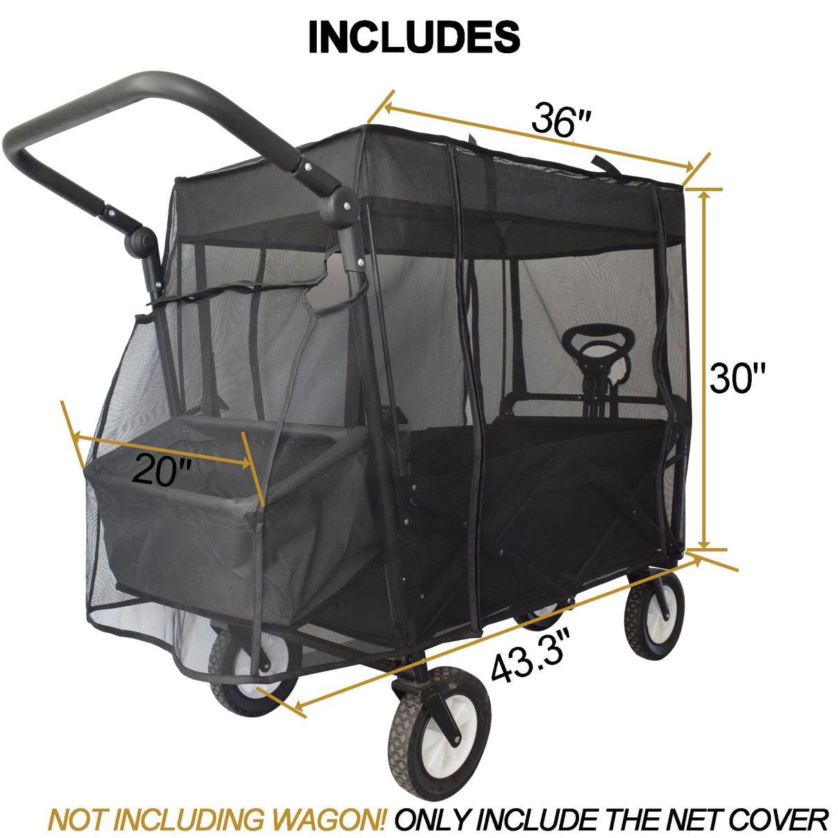 YEEDOIDO Mosquito Net for Wagon Universal, Bug Net Cover for Collapsible Beach Folding Utility Kids Grocery Push Pull Stroller Wagon Cart Accessories Attachment Foldable Sun Shade for Camping