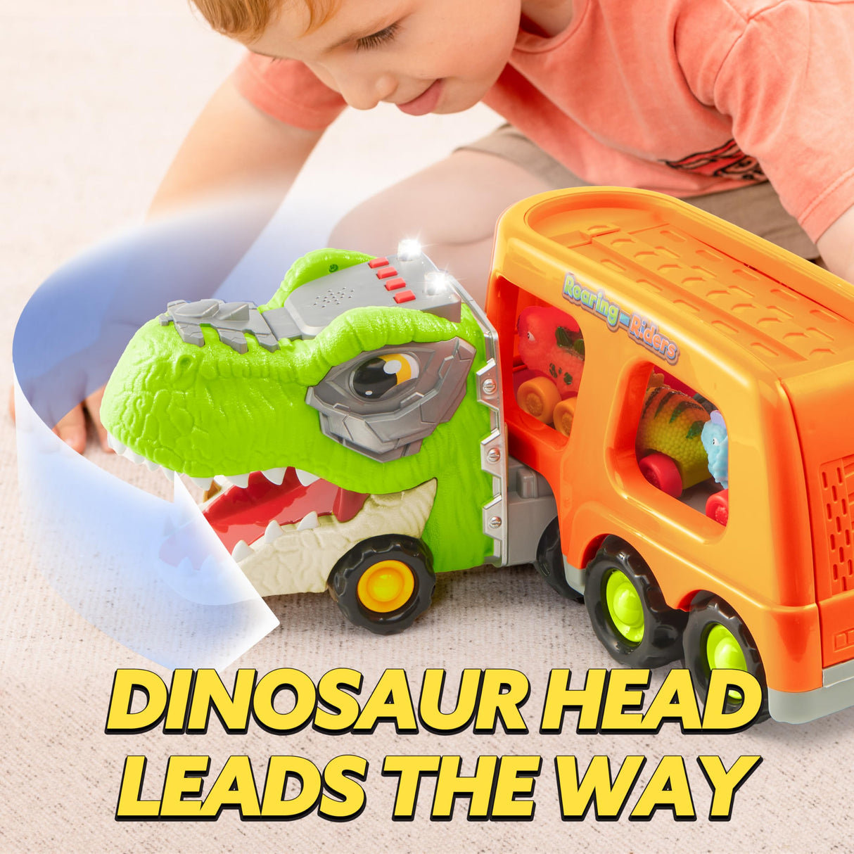 JOYIN Dinosaur Toys for Kids 2-4, Toddler Boy Toys, Dinosaur Carrier Truck with 6 Rubber Car Vehicles, Christmas Birthday Gifts with Music & Lights for 2 3 4 5 Year Old