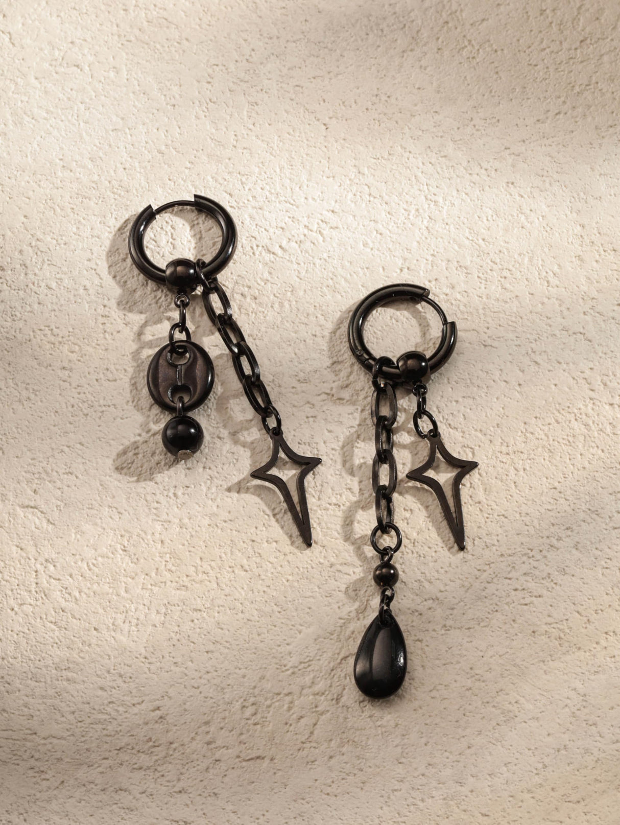 Black Teardrop Spike Star Hoop Earrings, Goth Grunge Emo Punk Y2k Earrings