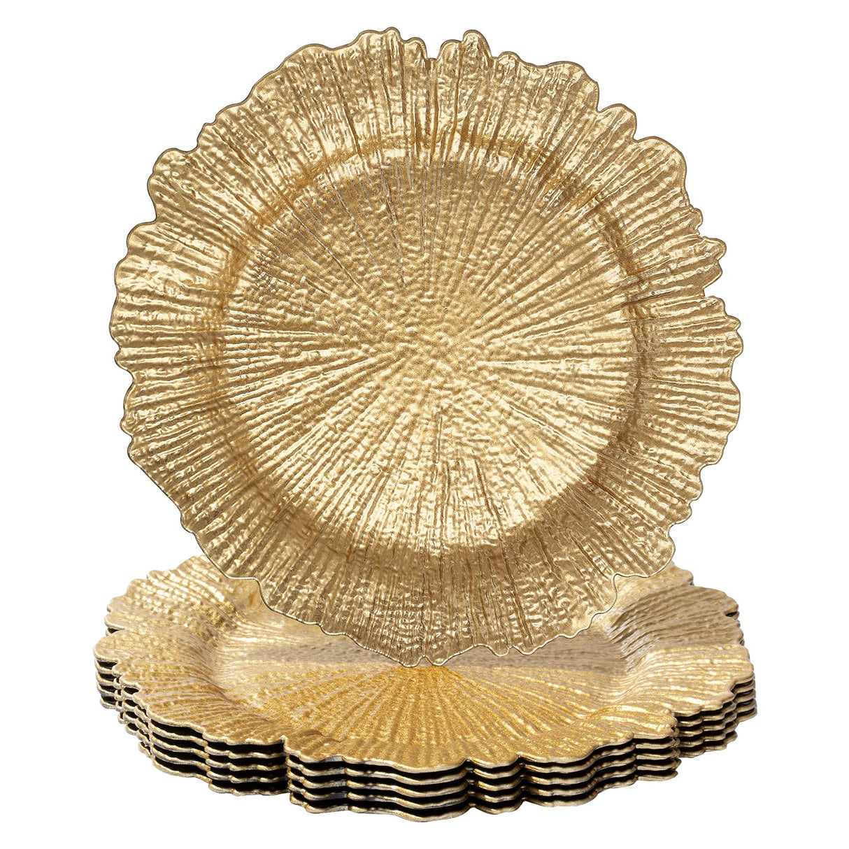 MAONAME Round 13" Gold Charger Plates, Set of 6, Reef Plate Chargers for Dinner Plates, Plastic Table Chargers for Wedding, Thanksgiving, Christmas