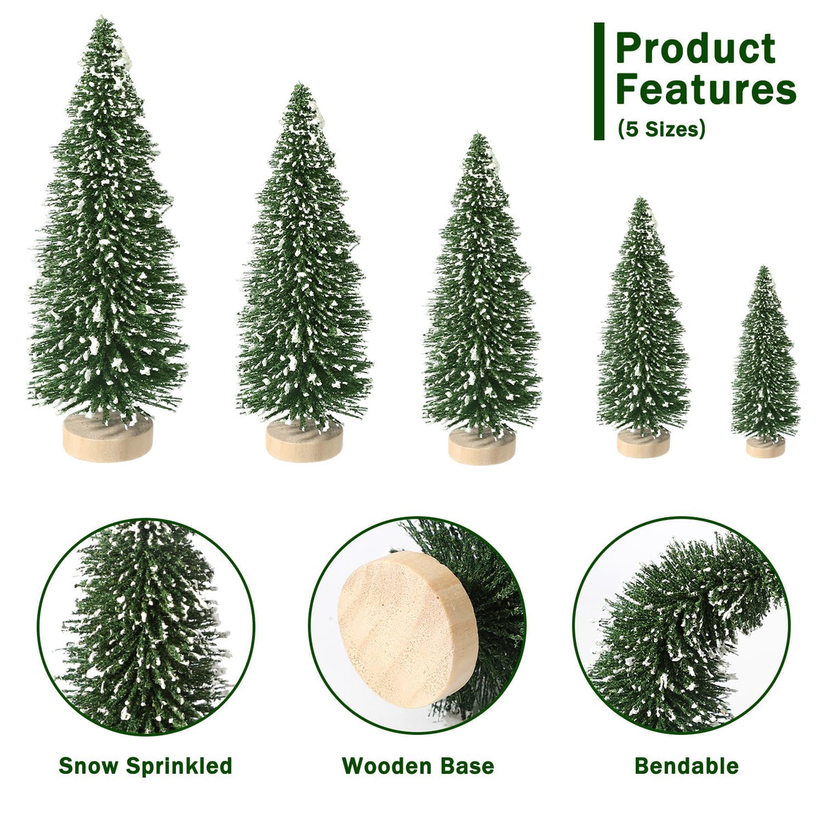 30Pcs Mini Christmas Trees Artificial Christmas Tree Bottle Brush Trees with Wooden Base for Christmas Decor Christmas Party Home Table Craft Decorations(Green-A)