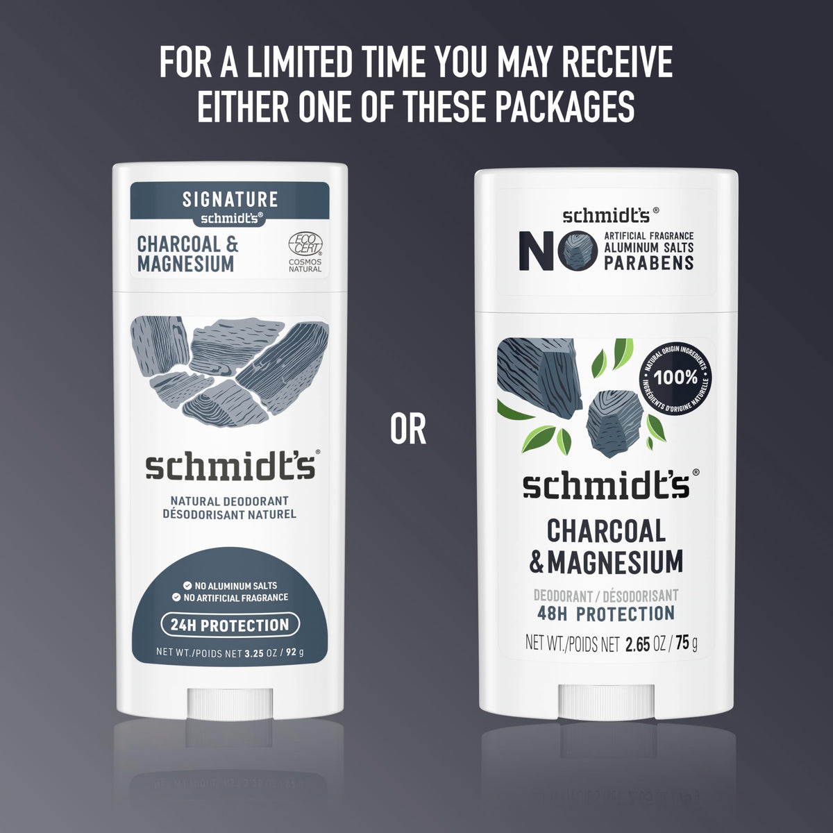 Schmidt's Deodorant Charcoal & Magnesium 2 Count 2.65 oz 48H