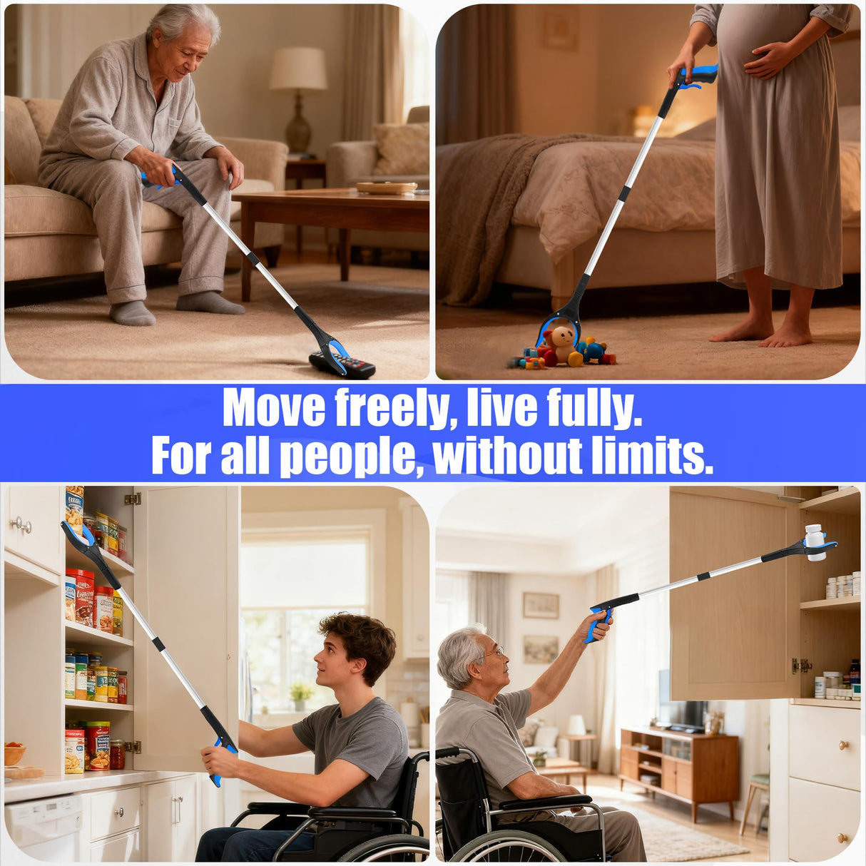6 Pack 32 Inch Commercial Trash Grabber for Elderly Assist, Heavy Duty Lightweight Reacher with Ergonomic Handle & Non-Slip Grip, Multi-Use Outdoor Home Garden Cleanup Mobility Aid Tool (6, Blue)