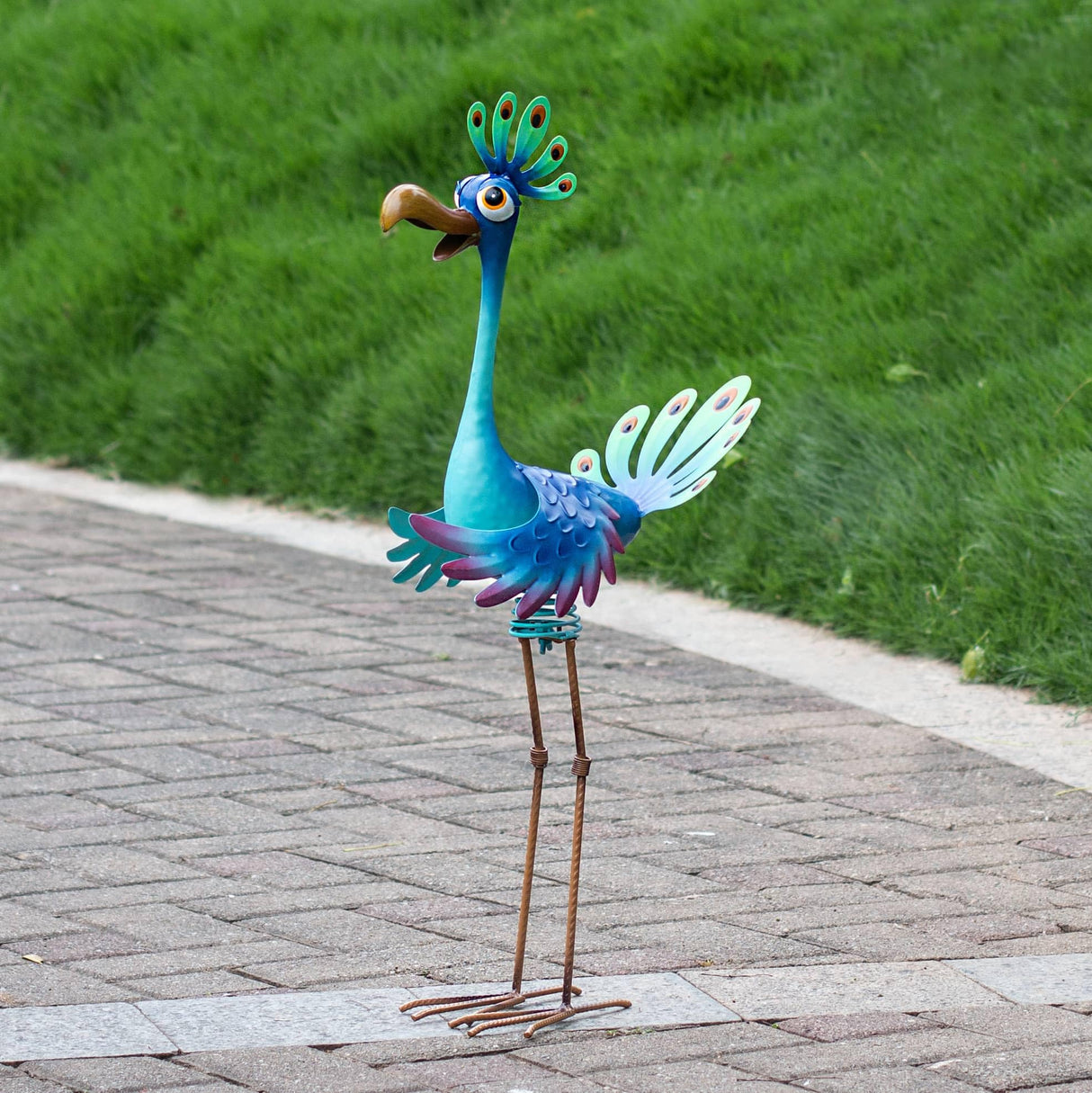 Natelf Metal Bobbing Peacock Garden Outdoor Statue 26in for Yard Patio