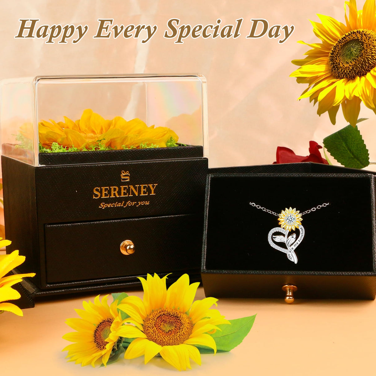 Sereney Preserved Sunflower Gifts for Women You are My Sunshine Necklace