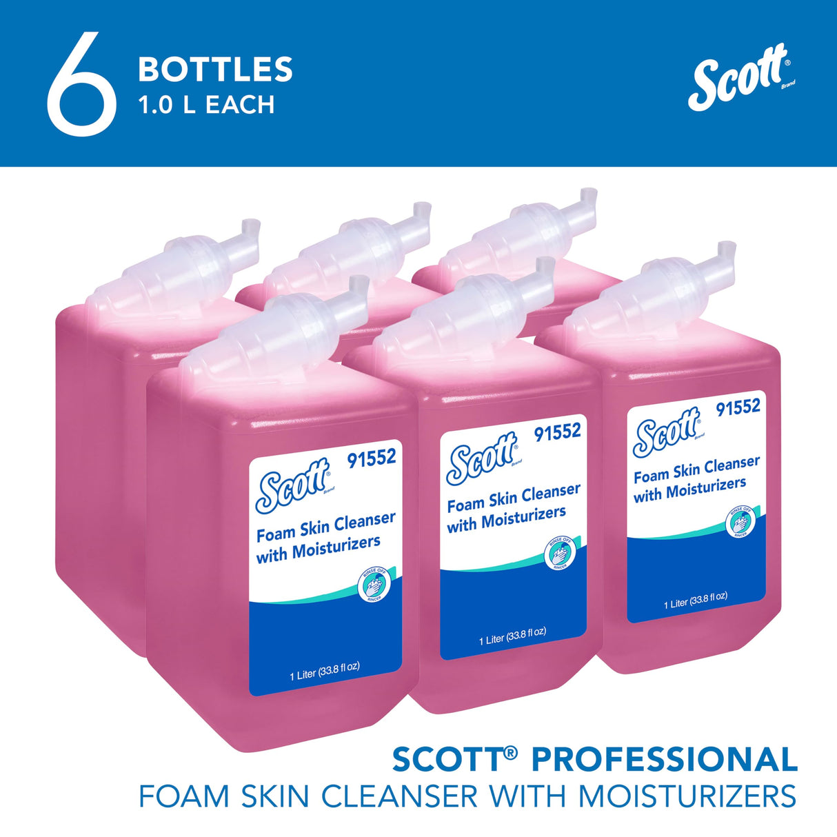 Scott Professional Foam Hand Soap with Moisturizers (91552), 1.0 L, Foaming, Pink, Floral Scent, Manual Refills (6 Bottles)